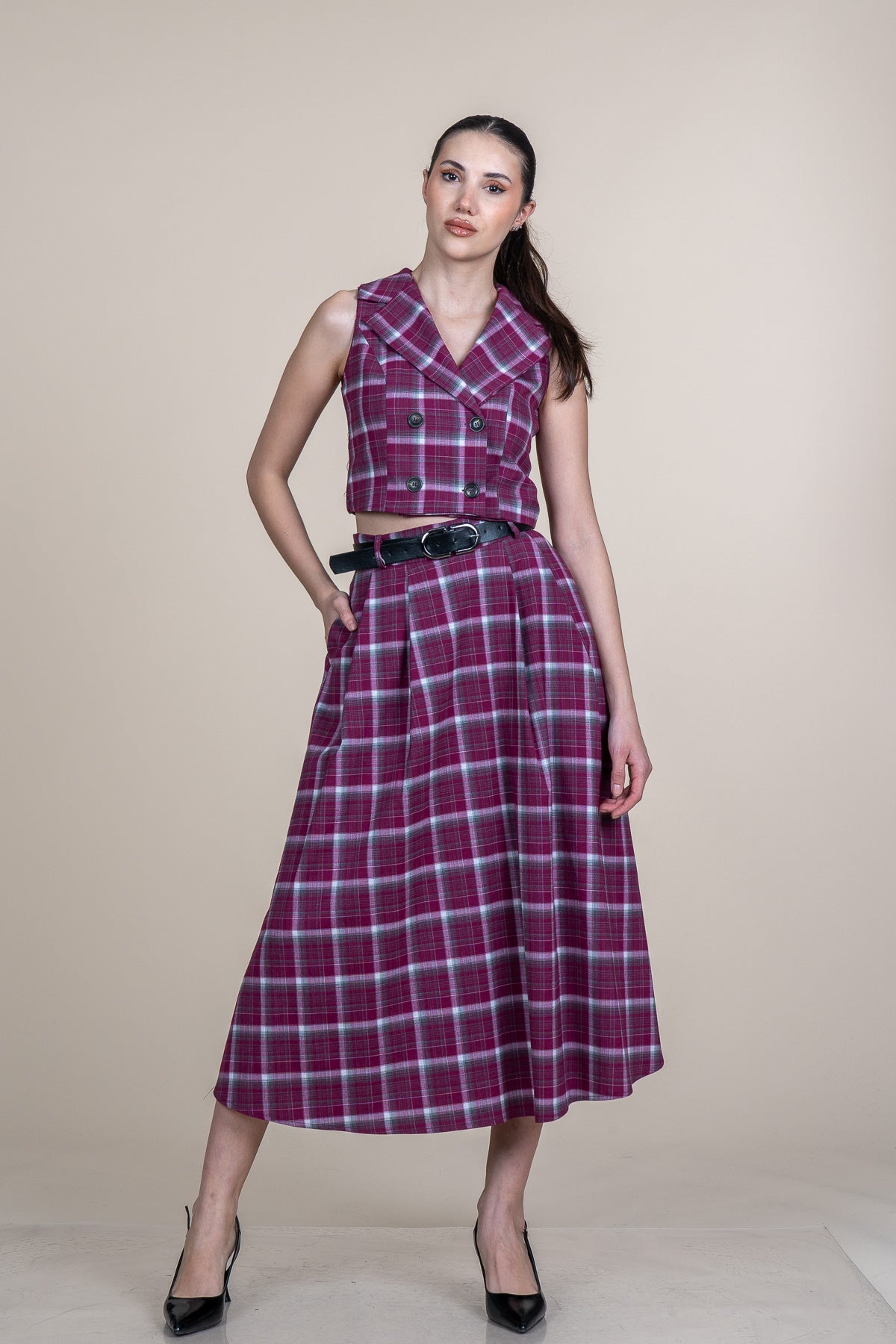 WYAT FUŞYA YELEK ETEK İKİLİ TAKIM