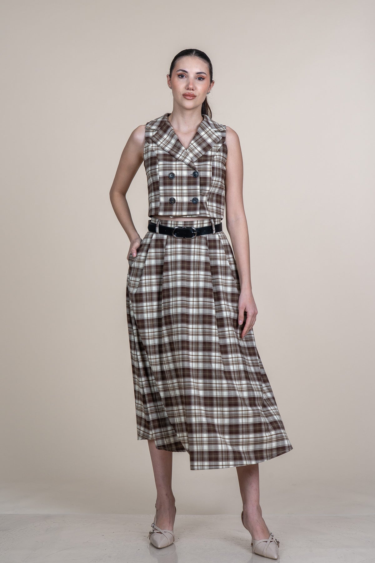 WYAT KAHVERENGİ YELEK ETEK İKİLİ TAKIM