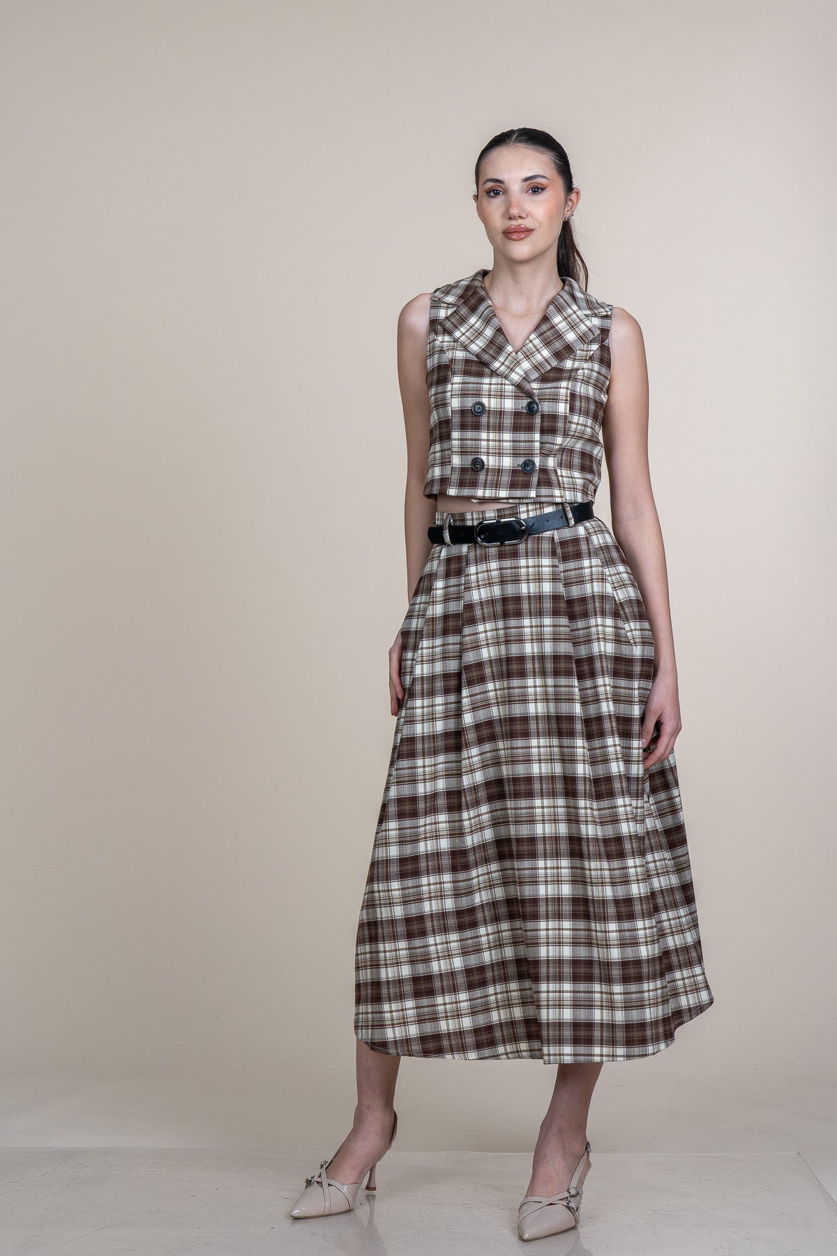 WYAT KAHVERENGİ YELEK ETEK İKİLİ TAKIM