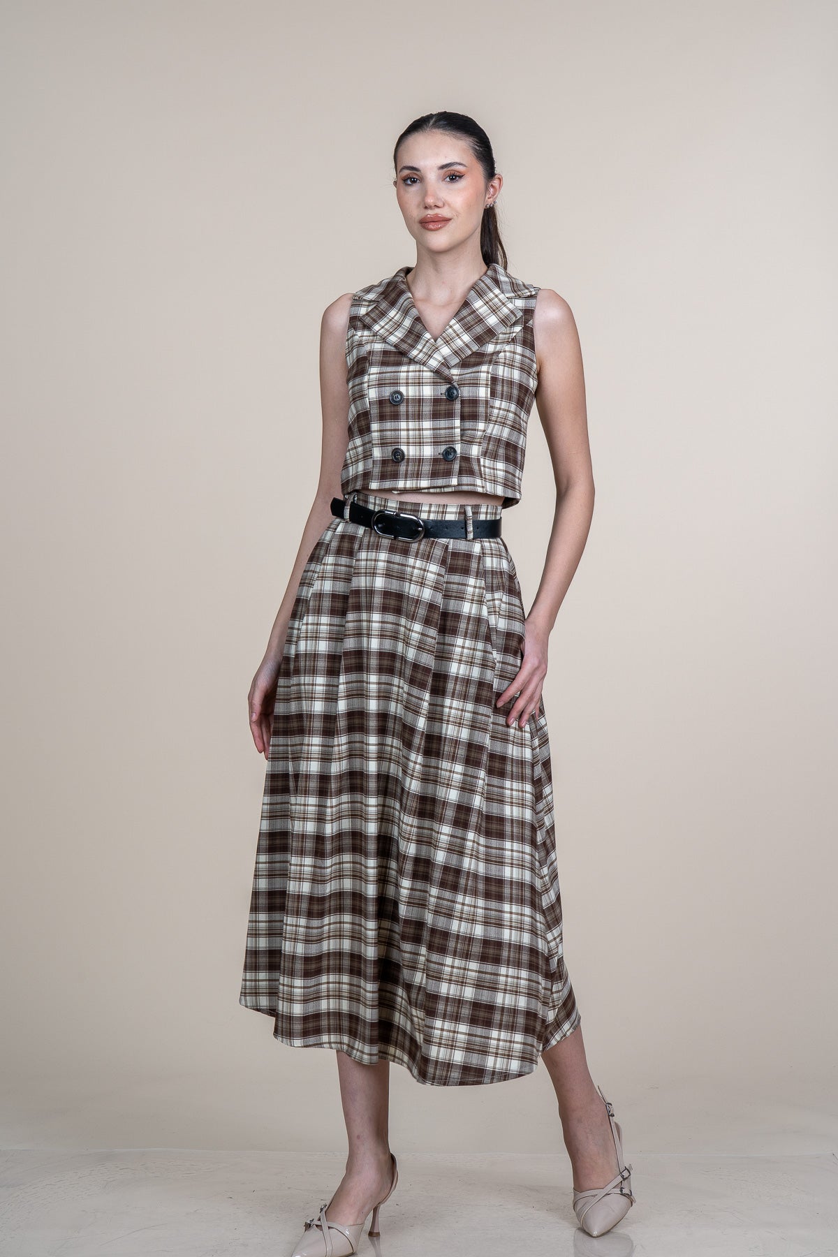 WYAT KAHVERENGİ YELEK ETEK İKİLİ TAKIM