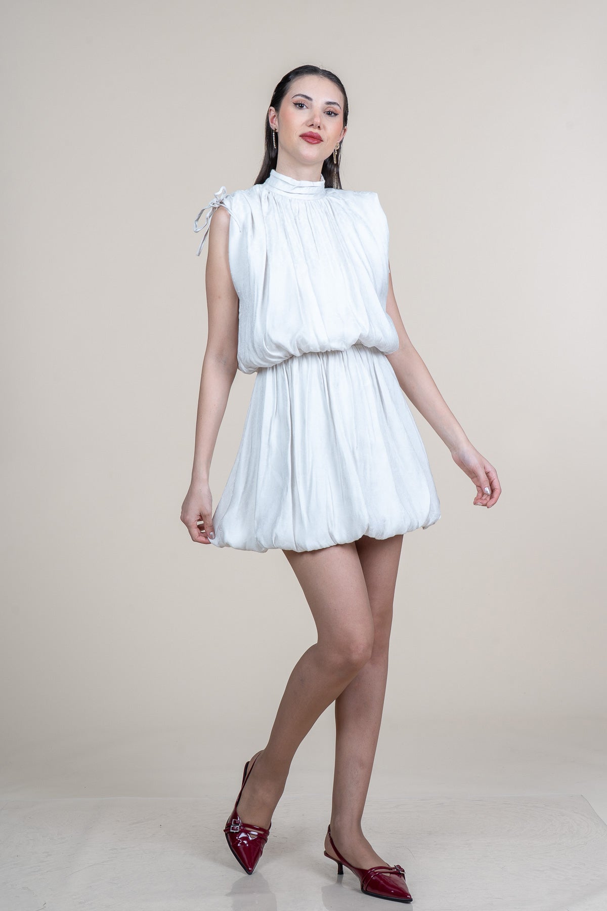 XANDER EKRU KISA ELBİSE