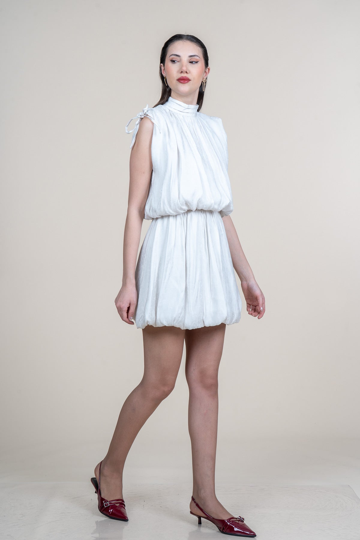 XANDER EKRU KISA ELBİSE