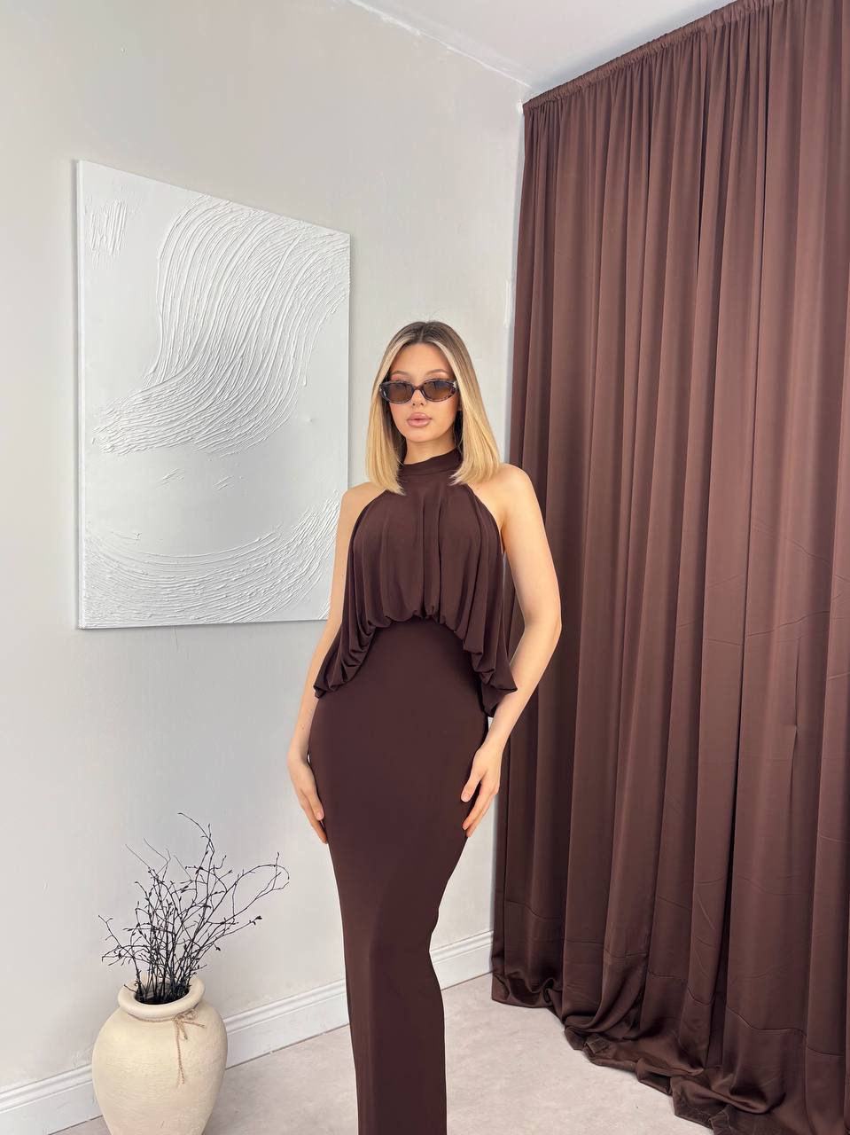 ALISA UZUN ELBİSE - KAHVERENGİ