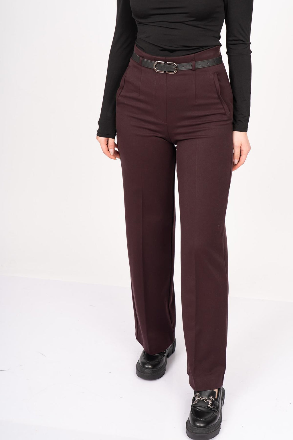 ADDISON KEMERLİ PANTOLON - BORDO