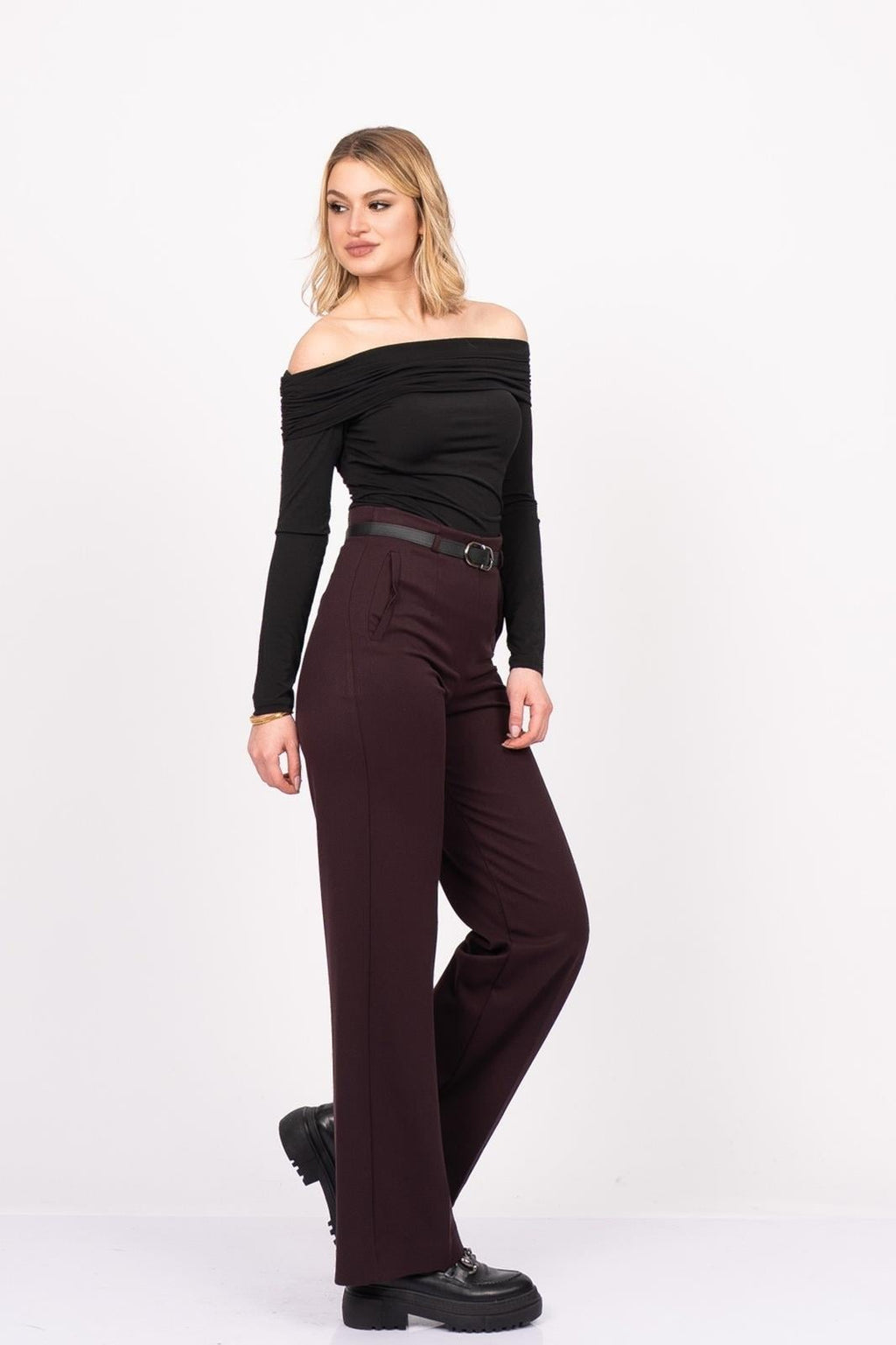 ADDISON KEMERLİ PANTOLON - BORDO