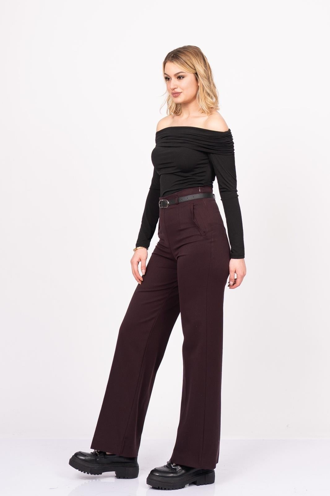 ADDISON KEMERLİ PANTOLON - BORDO