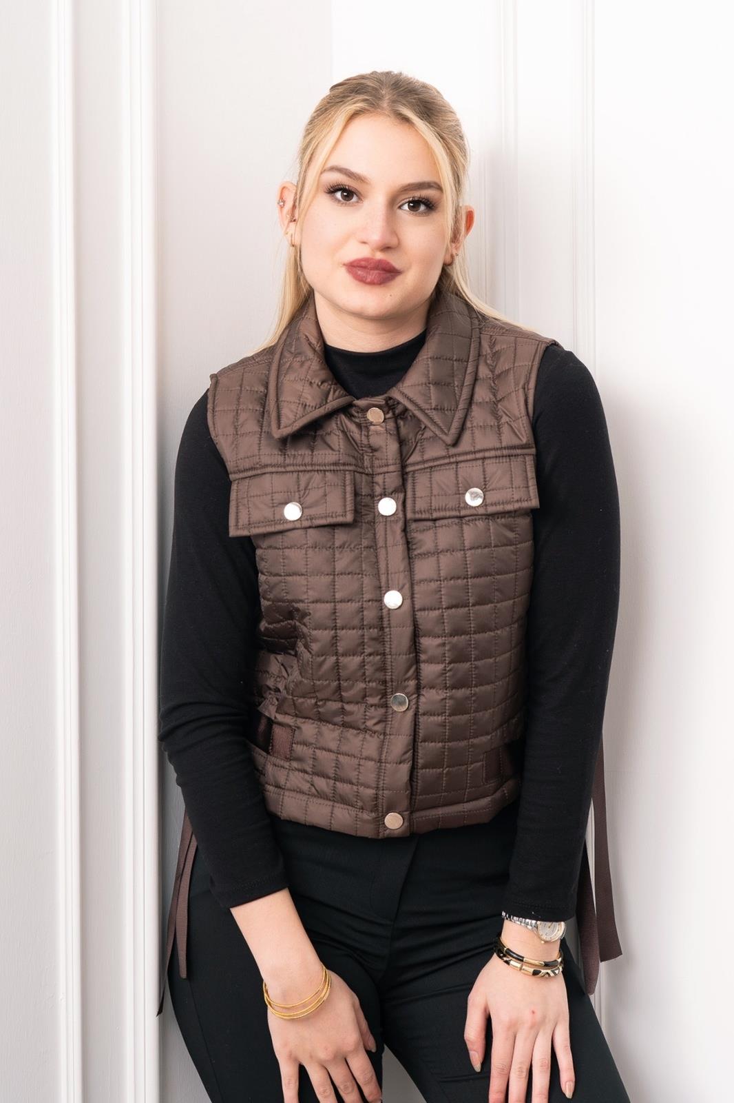 ASTRID KAPİTONE DİKİŞLİ YELEK - KAHVE