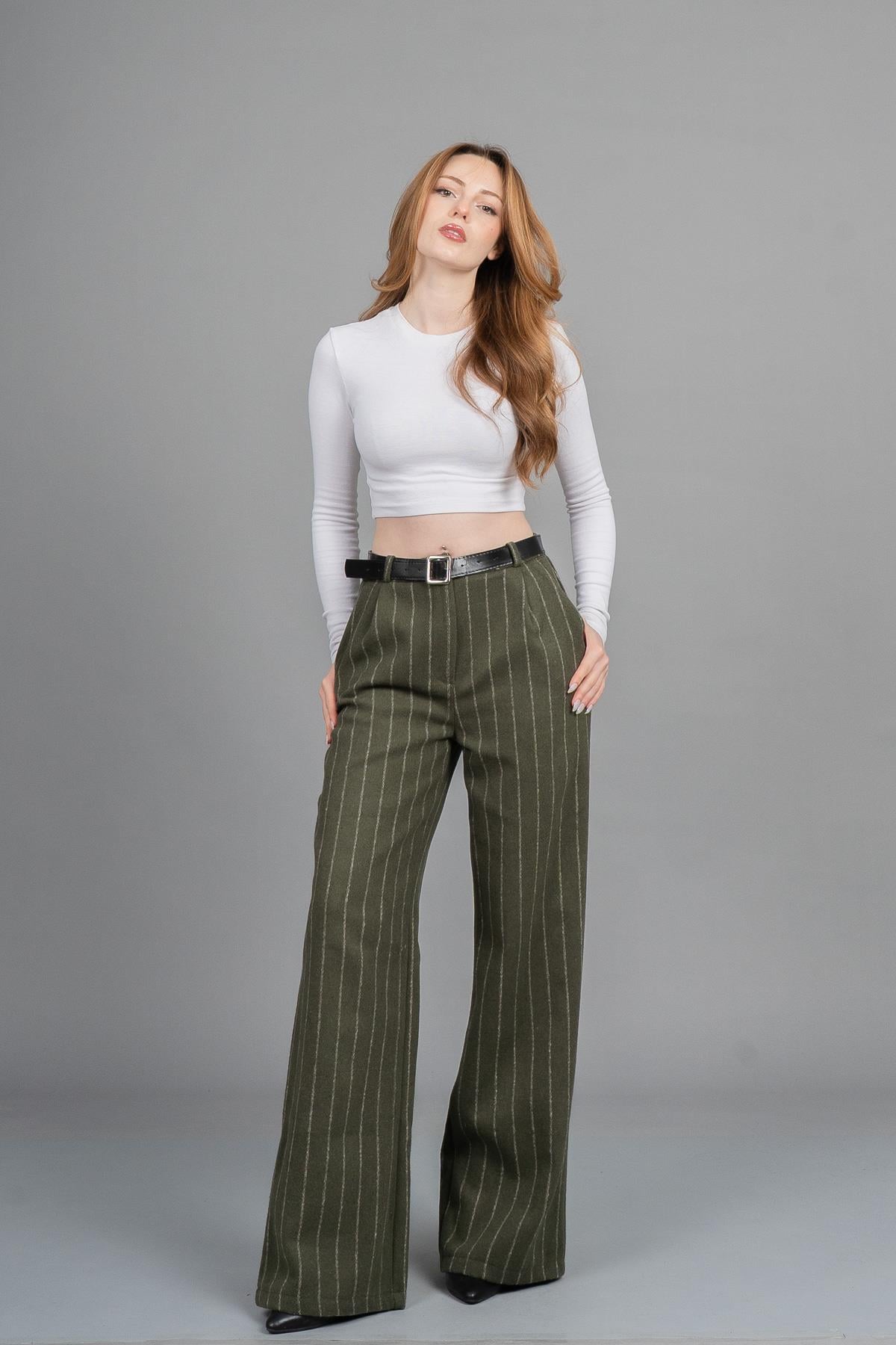 BETHANY DÜZ PAÇA PANTOLON - HAKİ