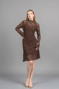BIANCA KISA DANTELLİ ELBİSE - KAHVE