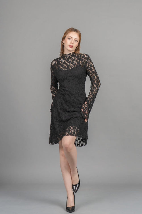 BIANCA KISA DANTELLİ ELBİSE - SIYAH