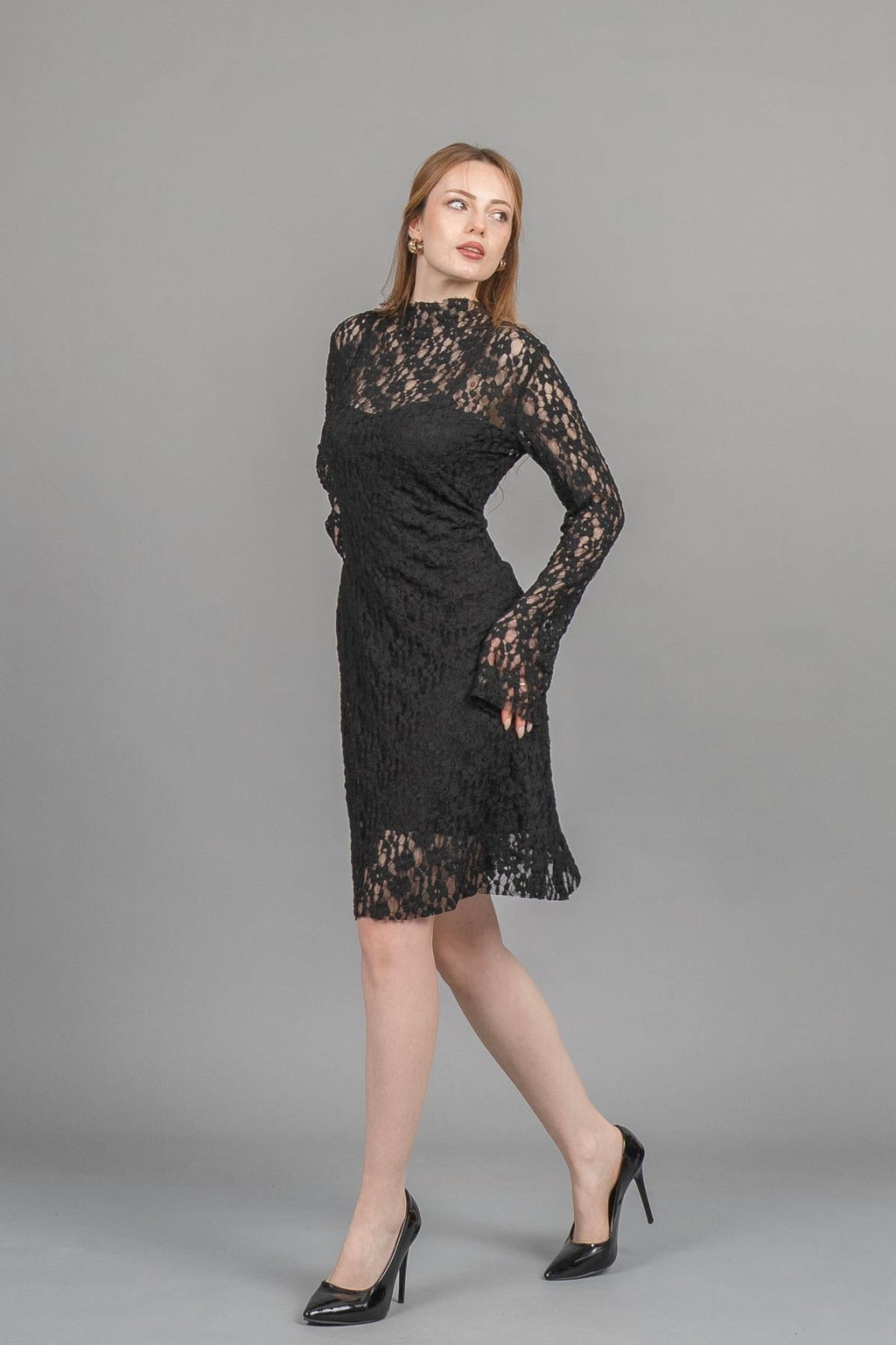 BIANCA KISA DANTELLİ ELBİSE - SIYAH