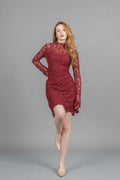 BIANCA KISA DANTELLİ ELBİSE - BORDO