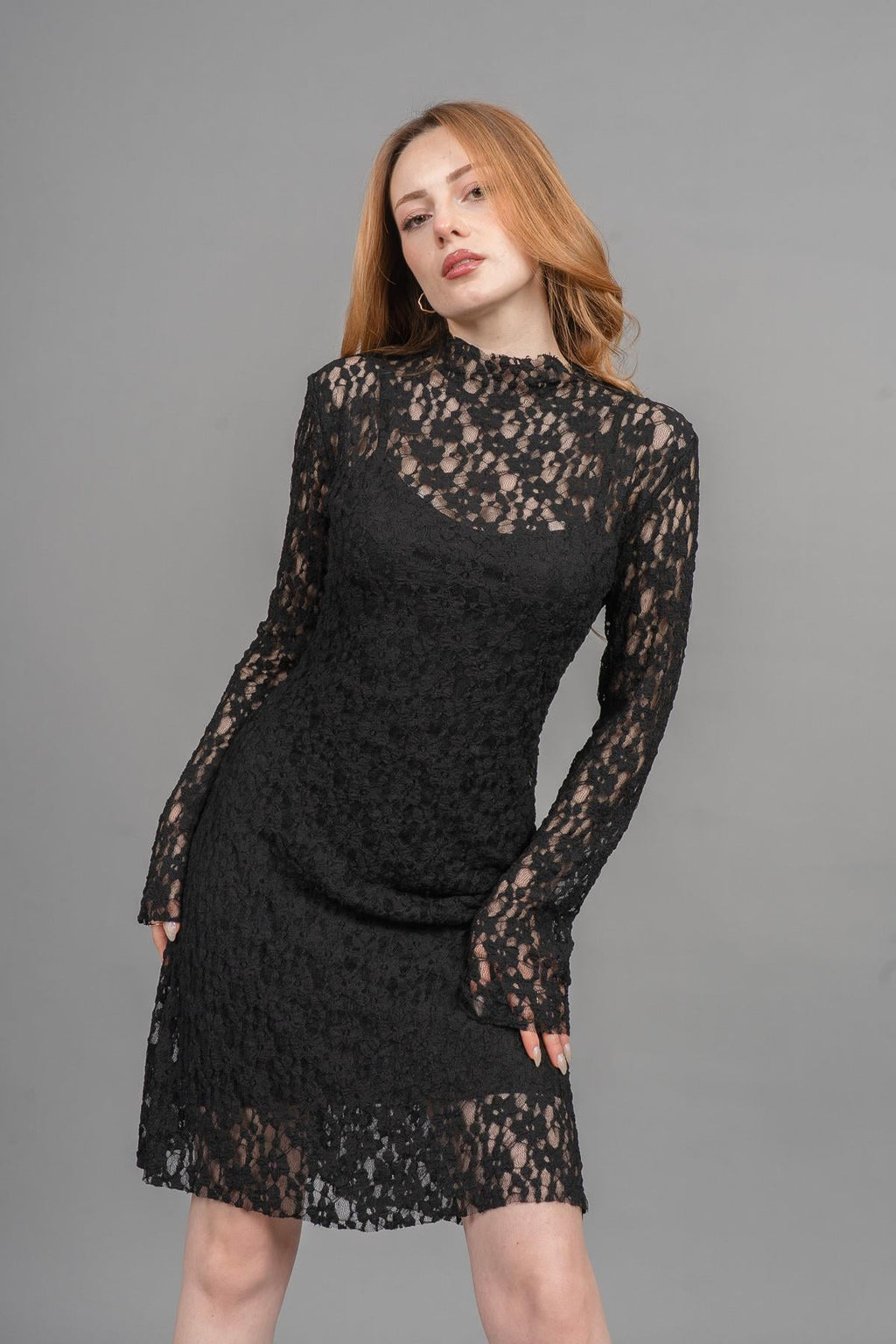 BIANCA KISA DANTELLİ ELBİSE - SIYAH