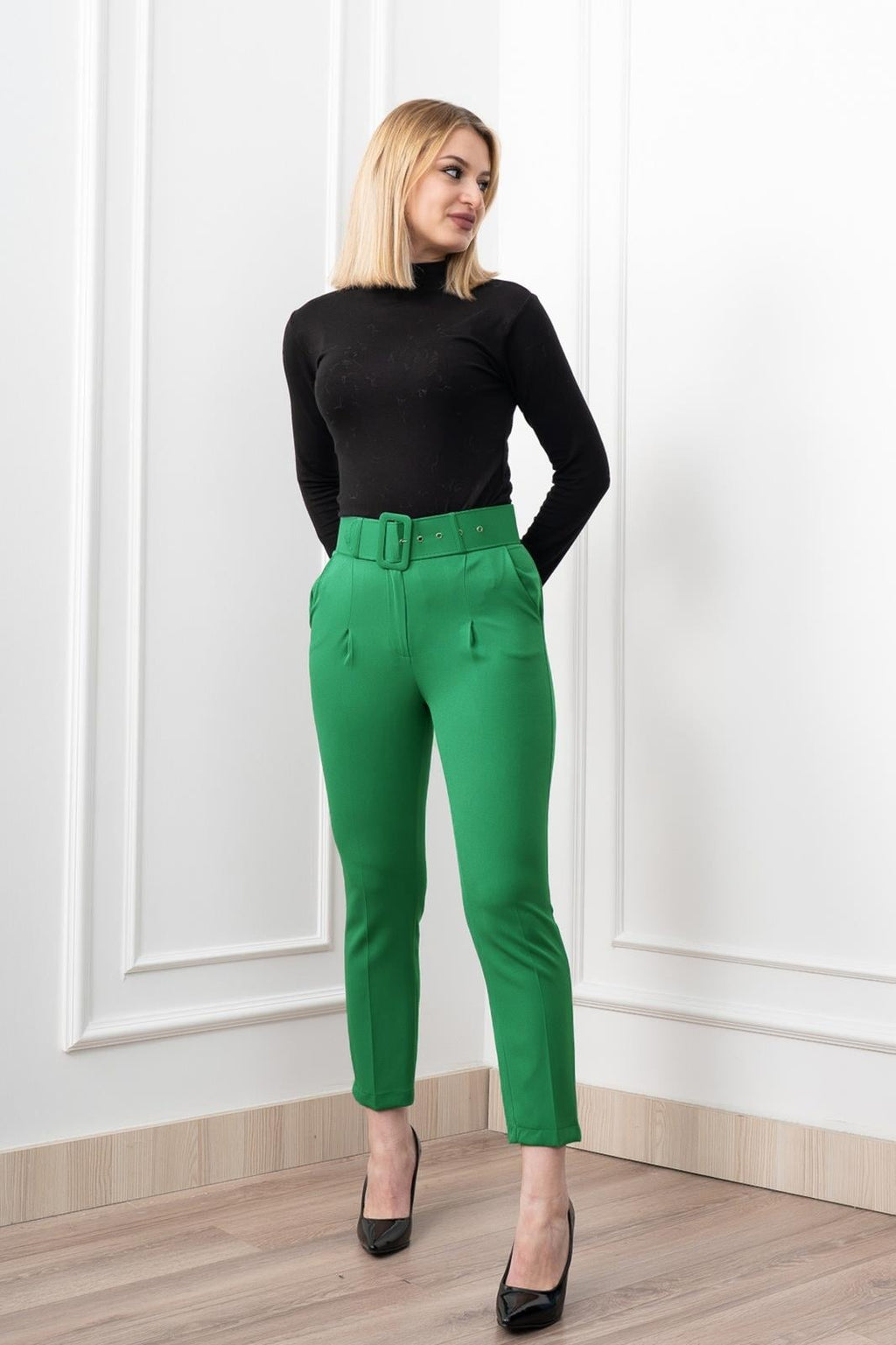 BRIDGET KEMERLİ PANTOLON - YESIL