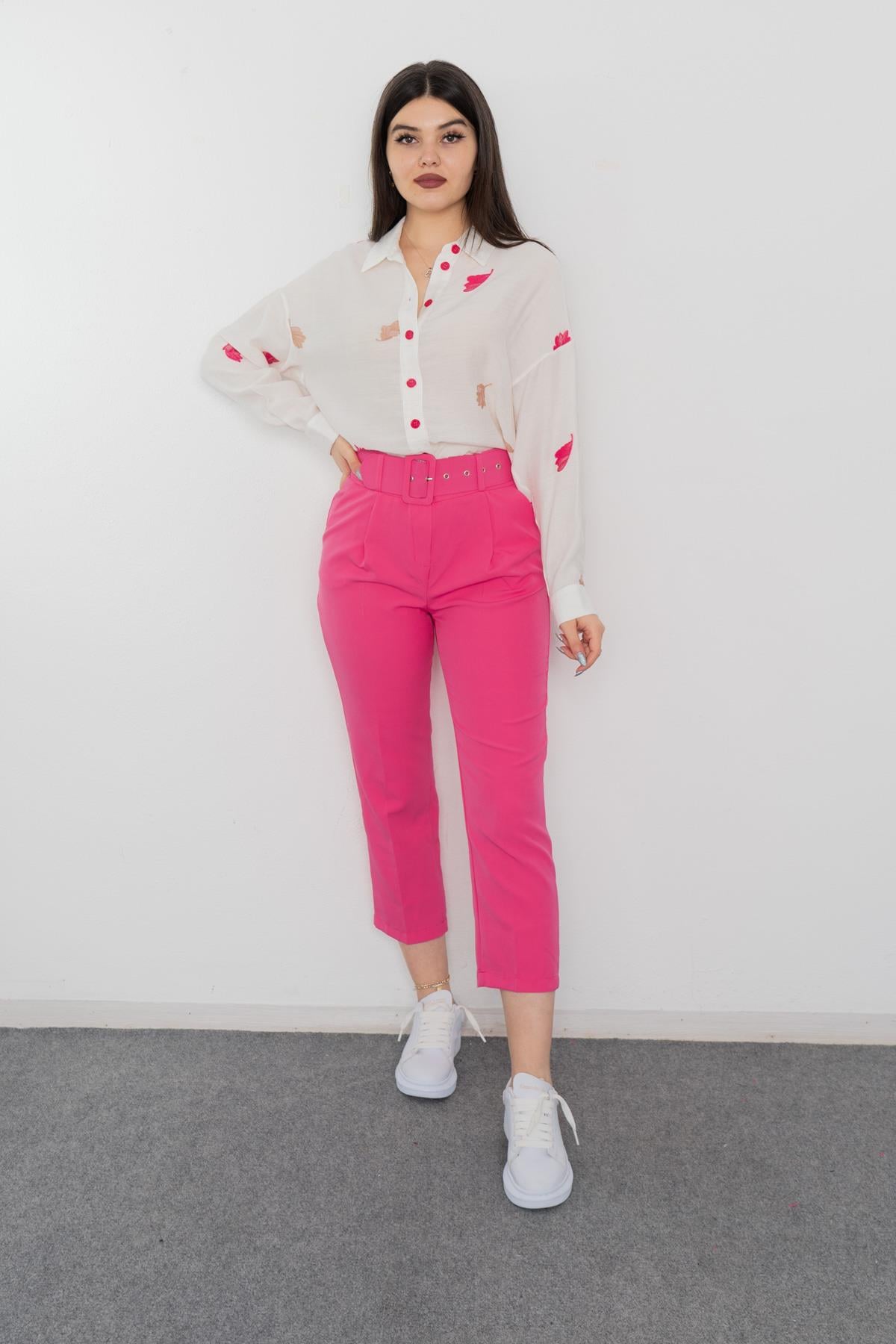BRIDGET KEMERLİ PANTOLON - PEMBE