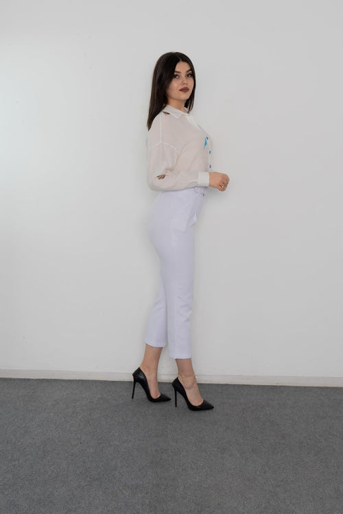 BRIDGET KEMERLİ PANTOLON - BEYAZ