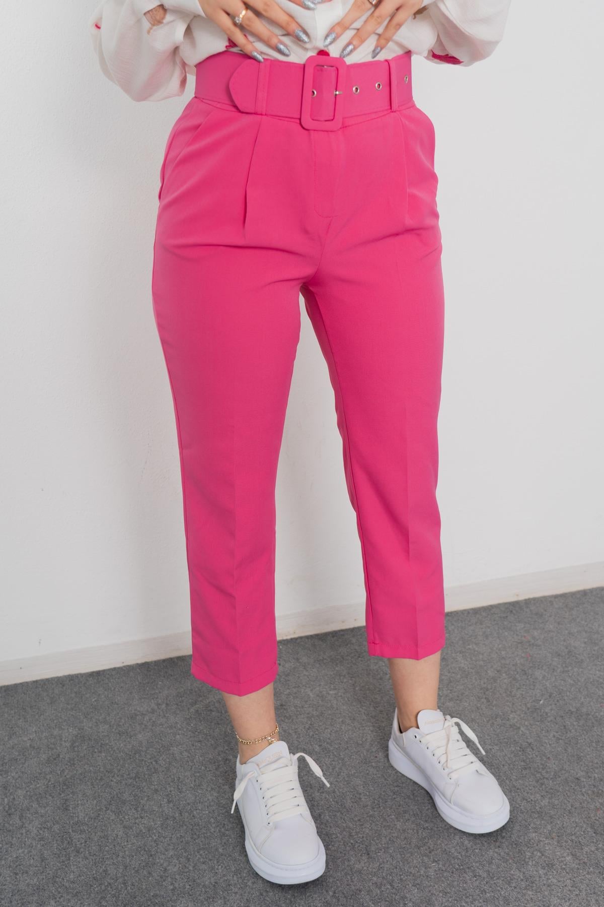 BRIDGET KEMERLİ PANTOLON - PEMBE