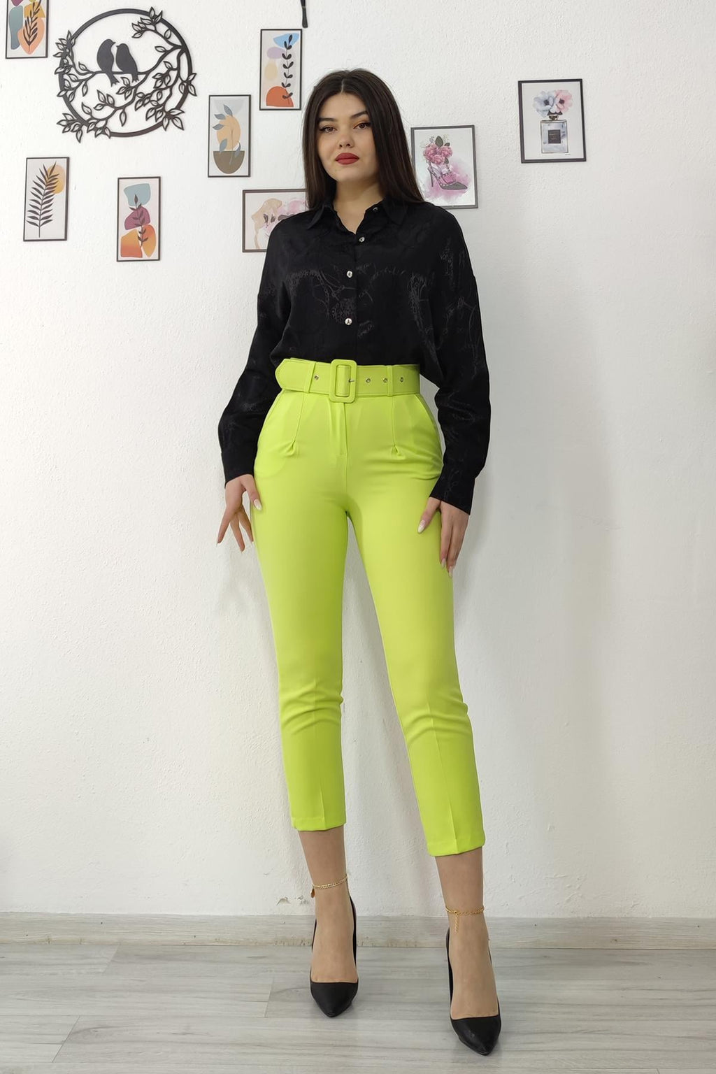 BRIDGET KEMERLİ PANTOLON - FISTIK YEŞİLİ