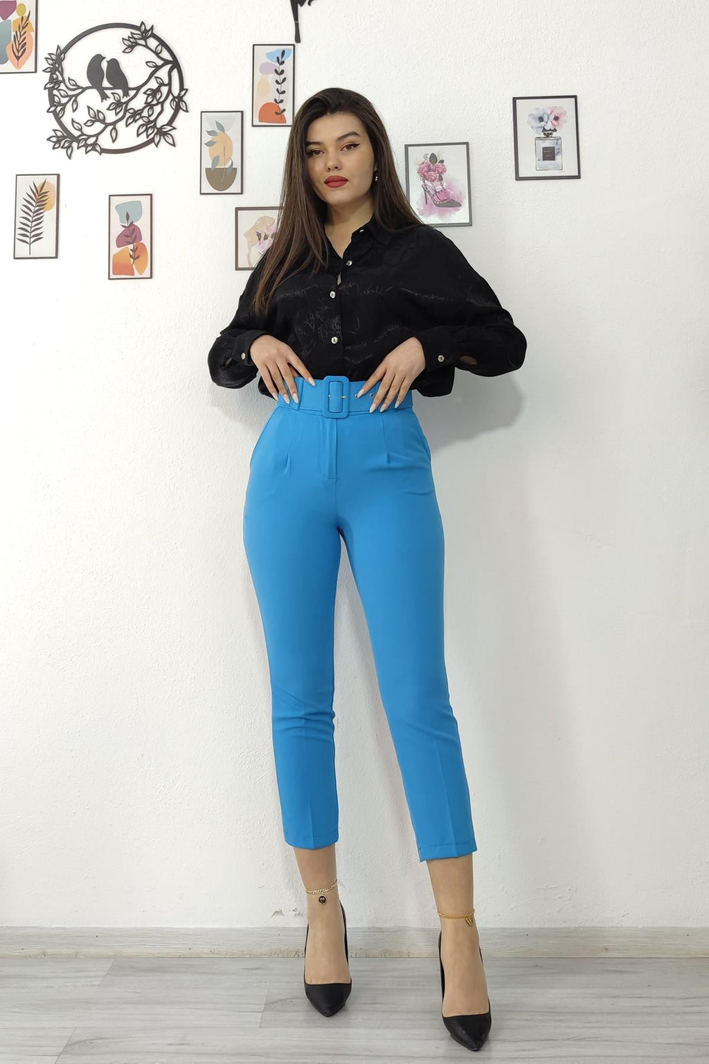 BRIDGET KEMERLİ PANTOLON - KOYU MAVİ