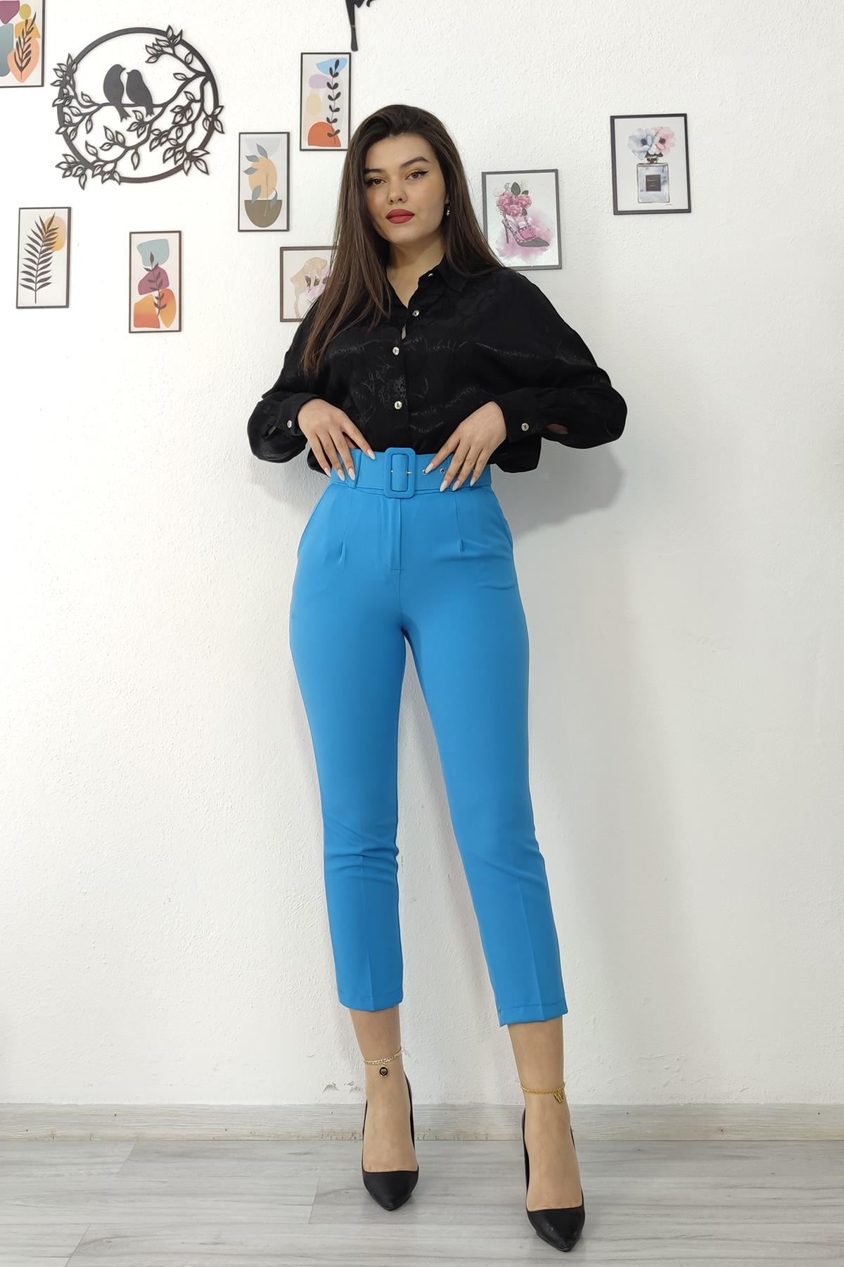 BRIDGET KEMERLİ PANTOLON - KOYU MAVİ
