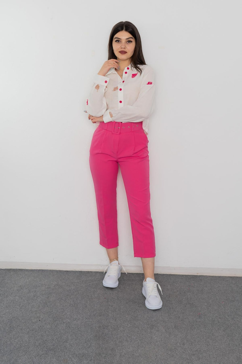 BRIDGET KEMERLİ PANTOLON - PEMBE