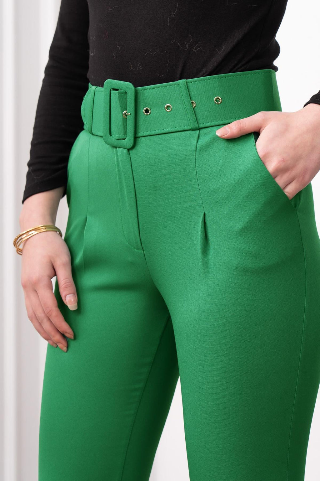 BRIDGET KEMERLİ PANTOLON - YESIL