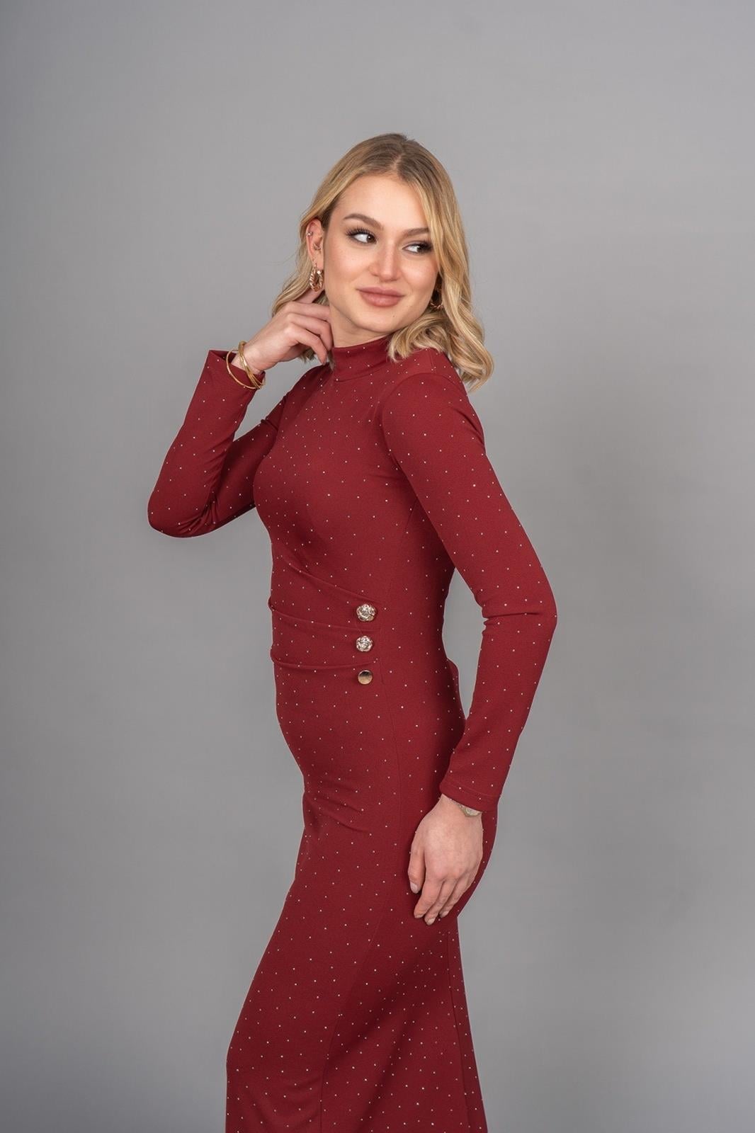 CAMALIA TAŞLI UZUN ELBİSE - BORDO