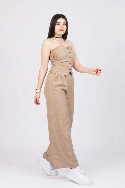 CAMILA STRAPLEZ KETEN YELEK PANTOLON İKİLİ TAKIM - VIZON
