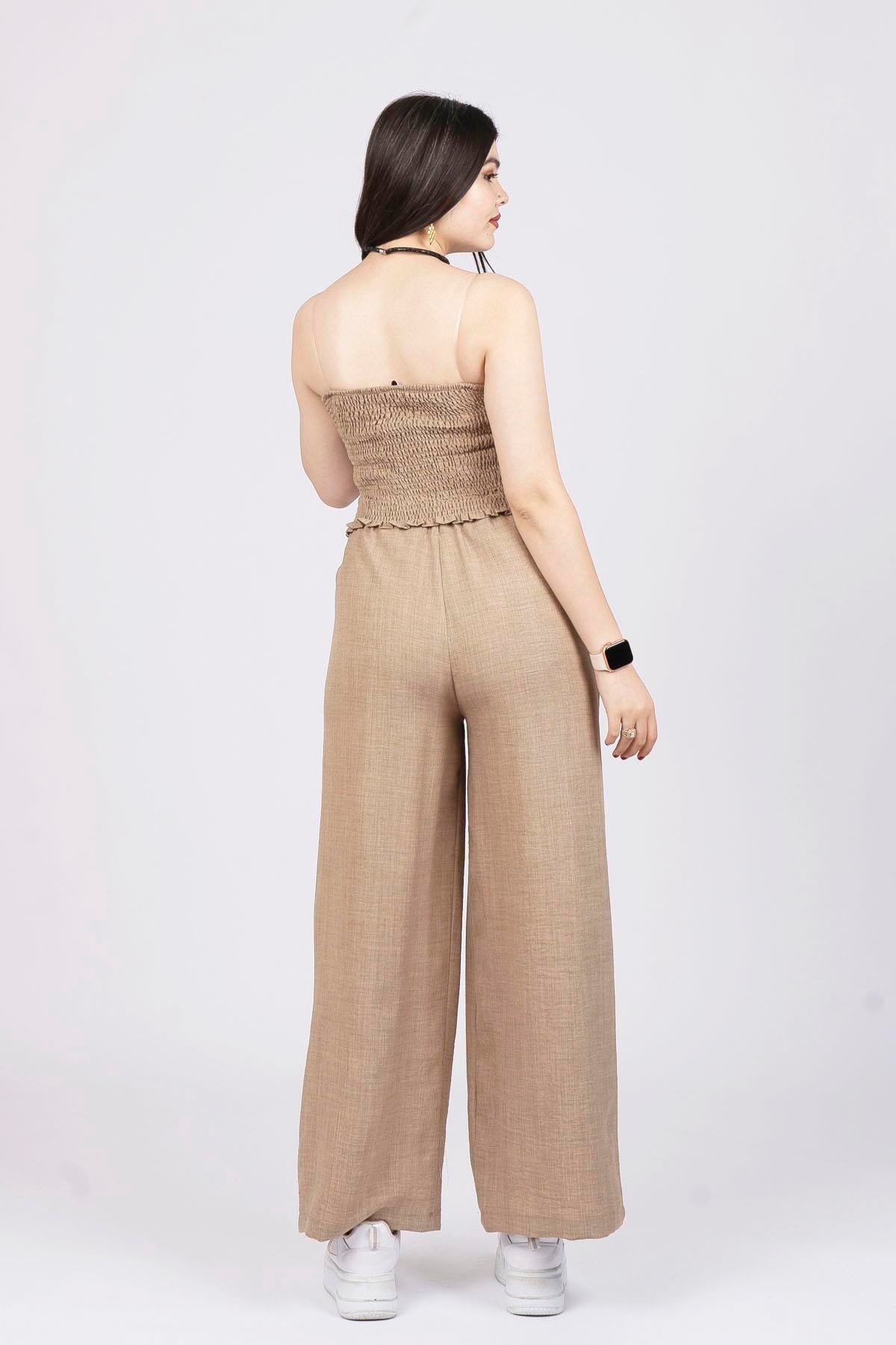 CAMILA STRAPLEZ KETEN YELEK PANTOLON İKİLİ TAKIM - VIZON