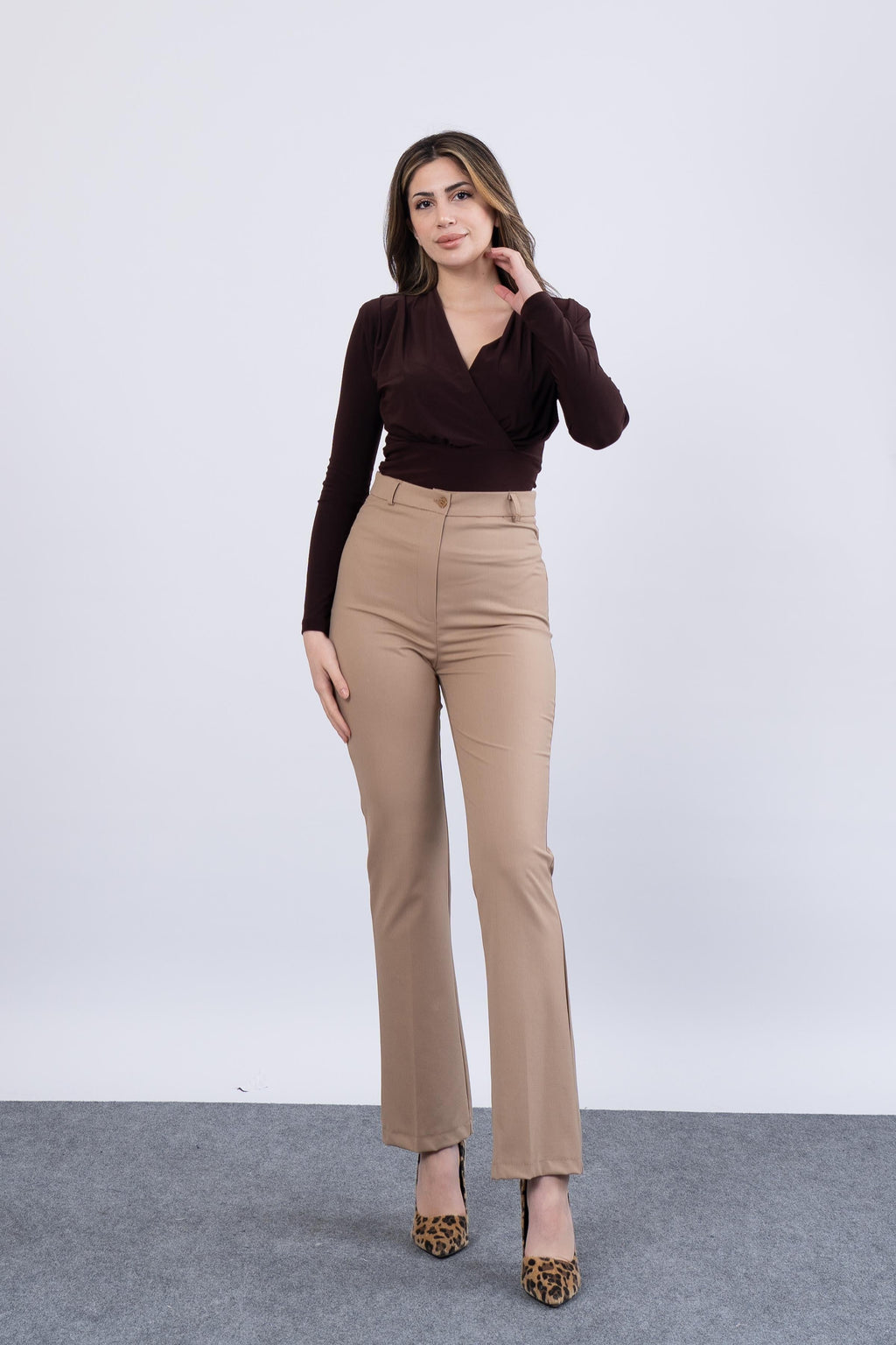 Cepsiz İspanyol Paça Kumaş Pantolon 30088 - CAMEL