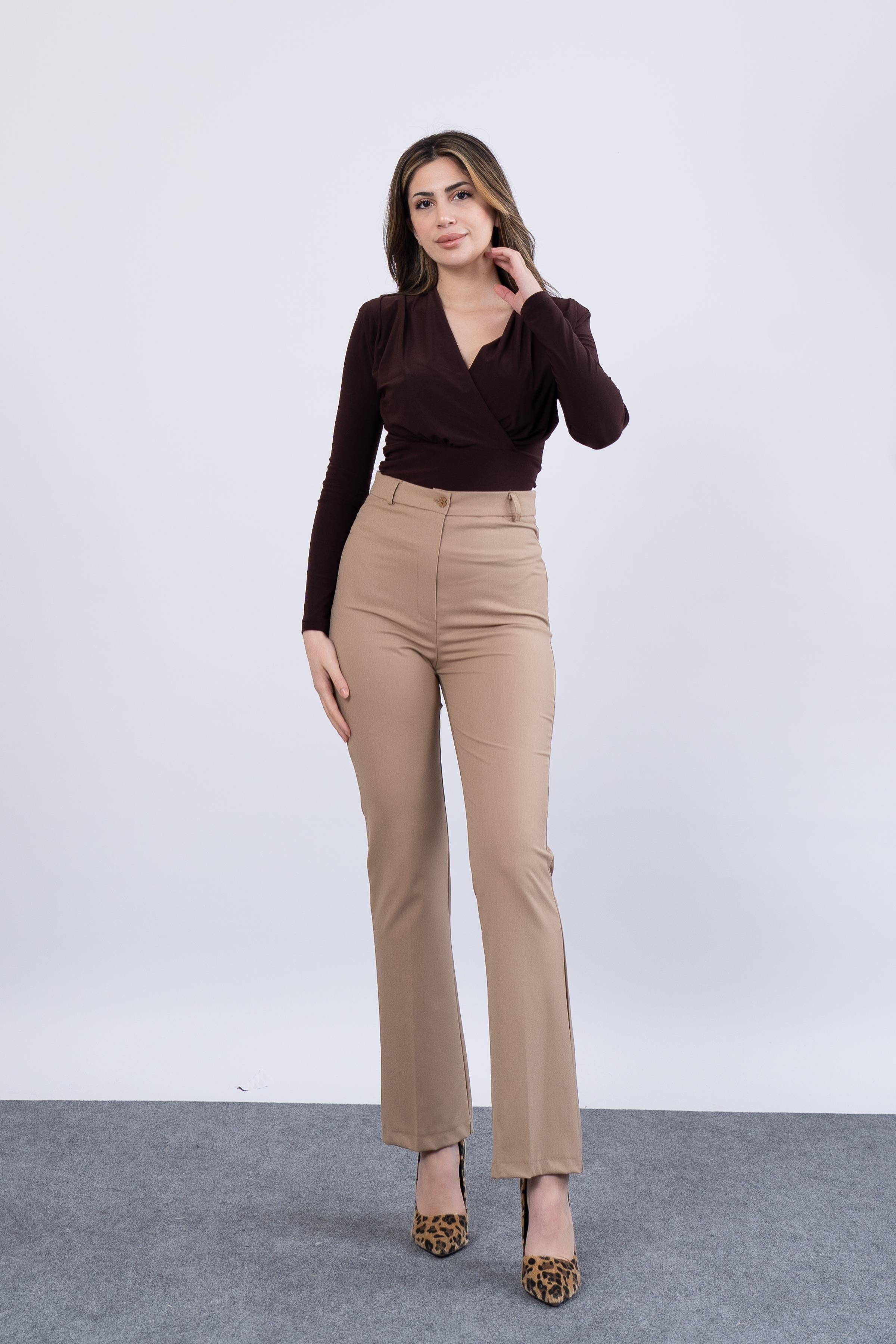 Cepsiz İspanyol Paça Kumaş Pantolon 30088 - CAMEL