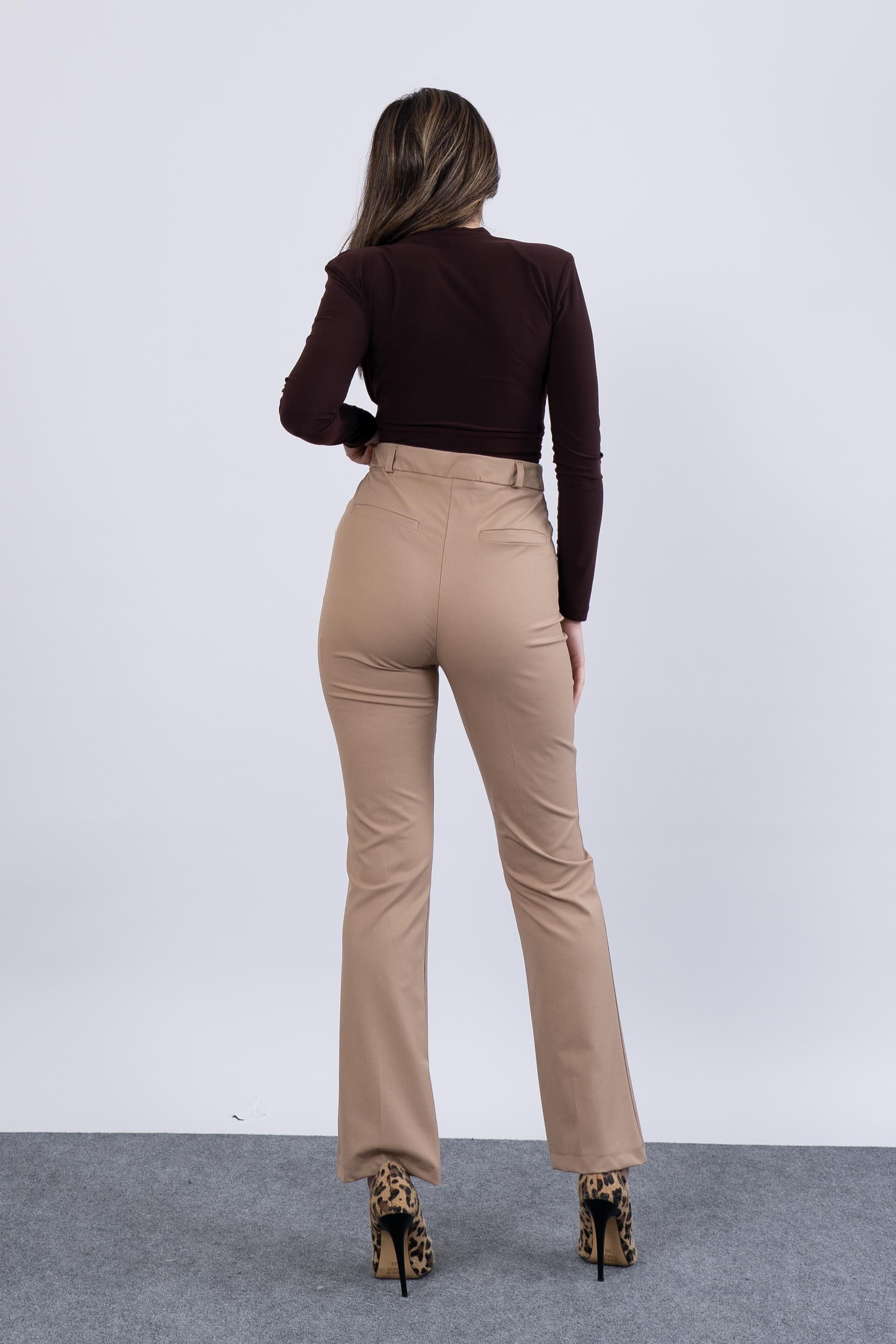 Cepsiz İspanyol Paça Kumaş Pantolon 30088 - CAMEL