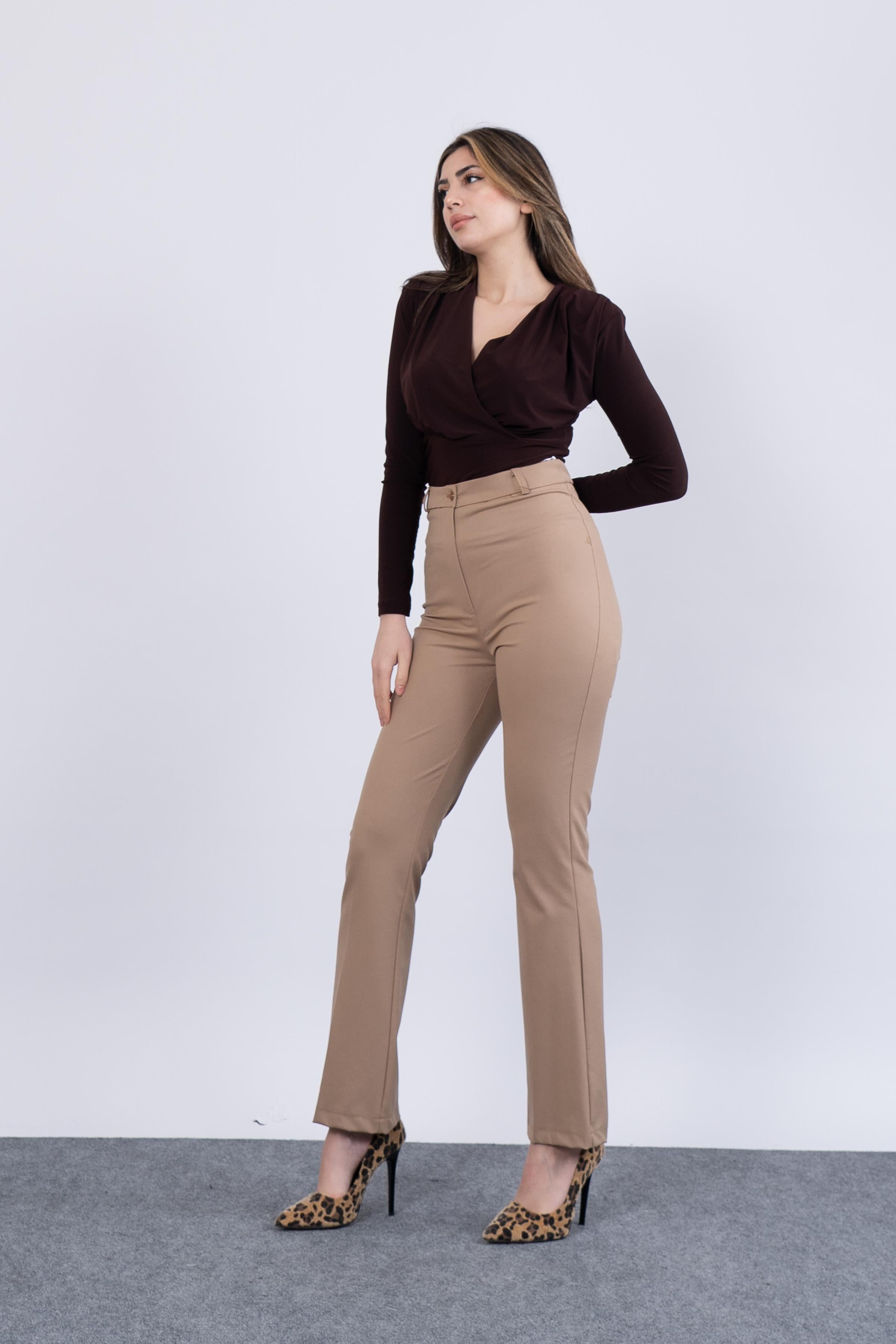 Cepsiz İspanyol Paça Kumaş Pantolon 30088 - CAMEL
