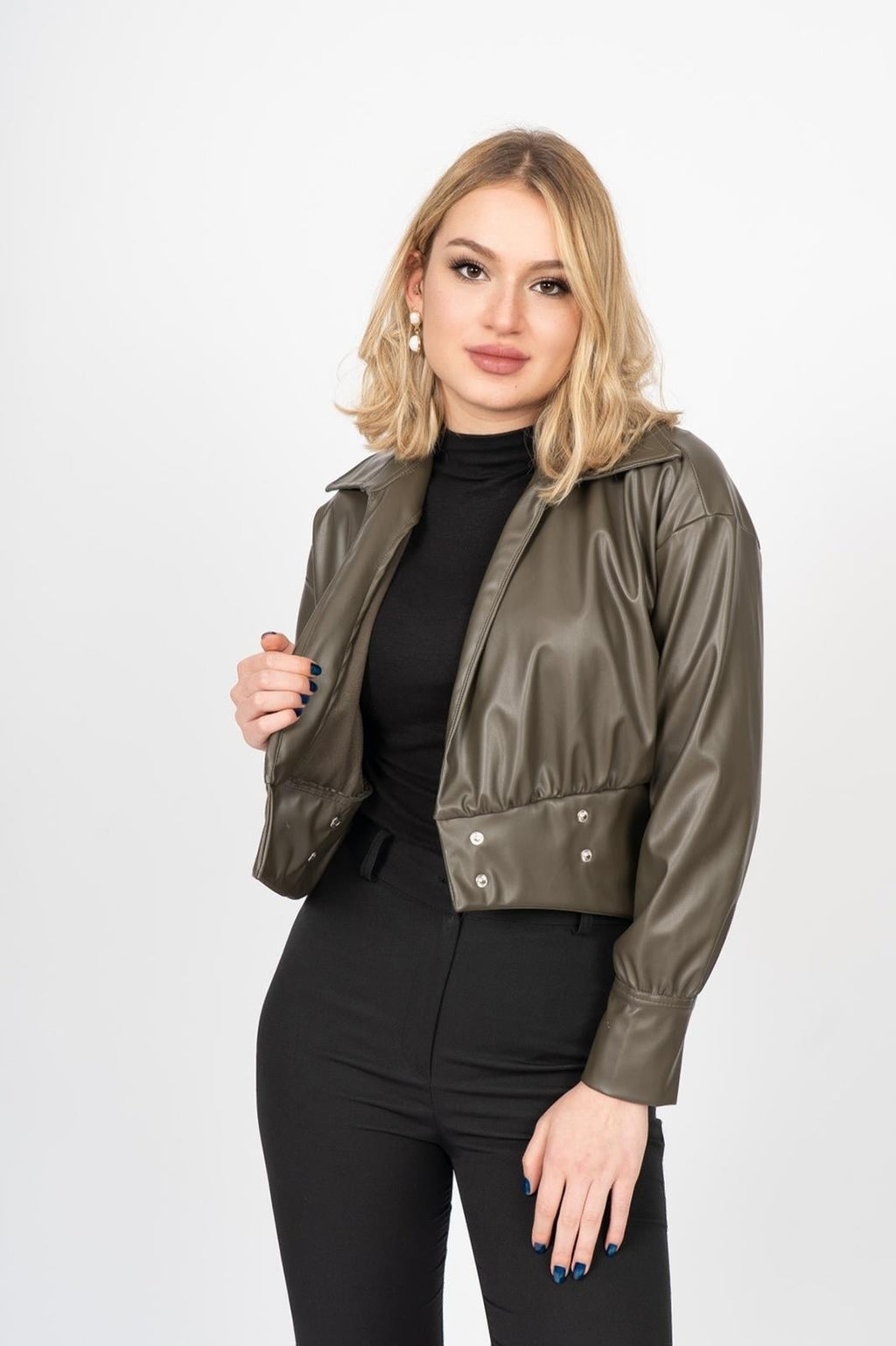 CORA KRUVAZE DERİ BLUZ - HAKİ