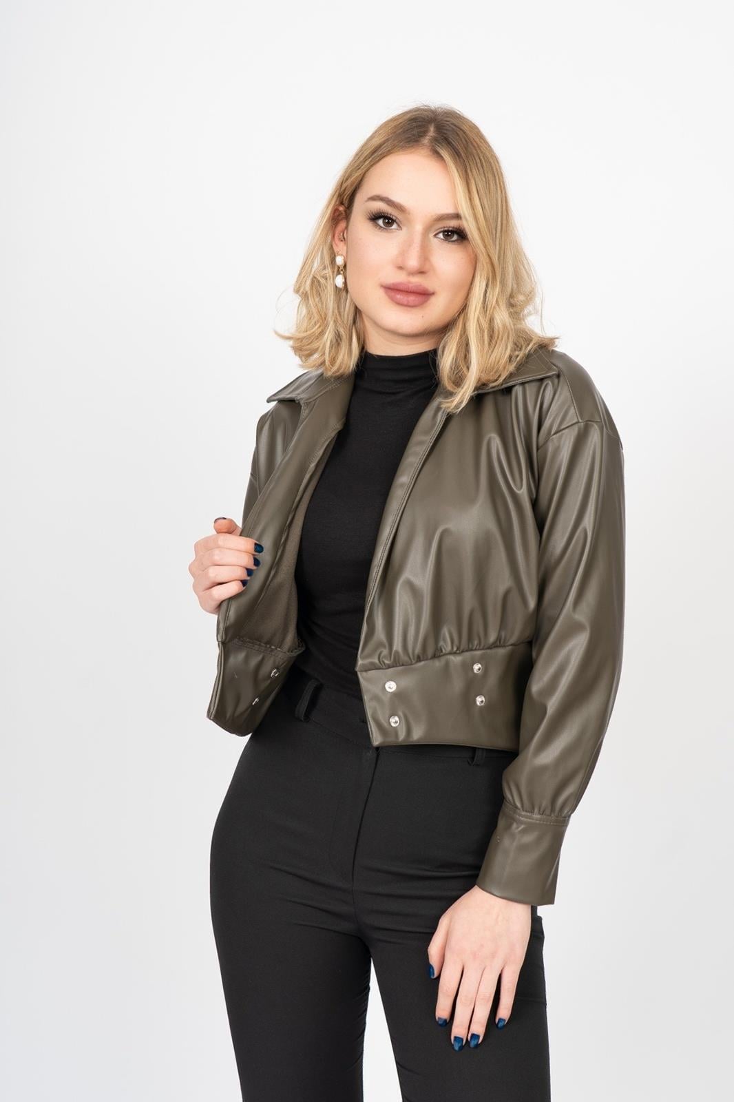 CORA KRUVAZE DERİ BLUZ - HAKİ