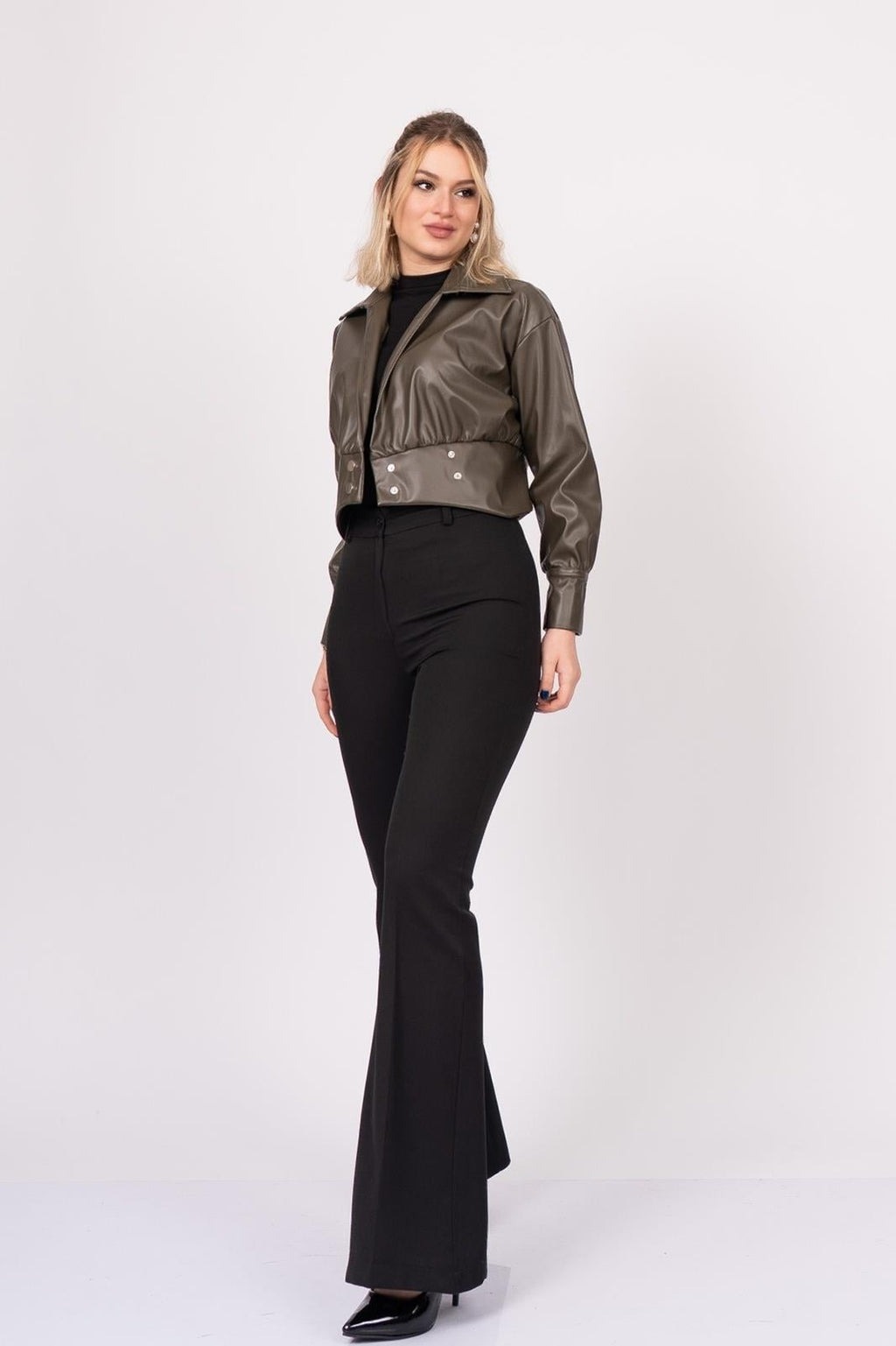 CORA KRUVAZE DERİ BLUZ - HAKİ