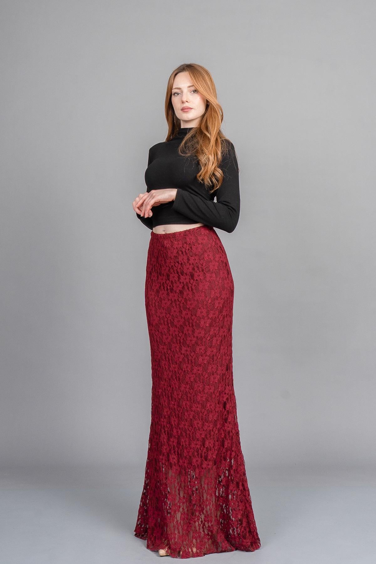 DAPHE DANTELLİ ETEK - BORDO