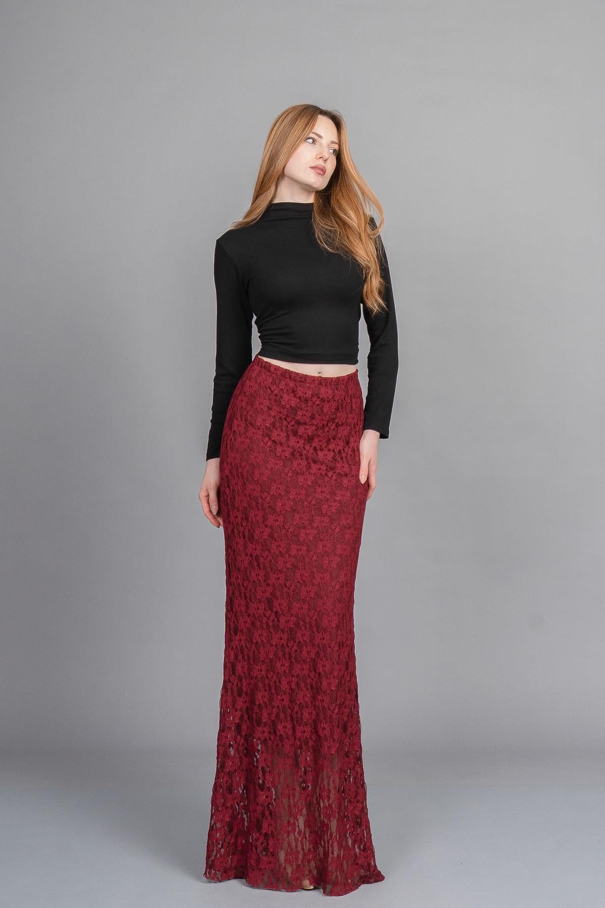 DAPHE DANTELLİ ETEK - BORDO