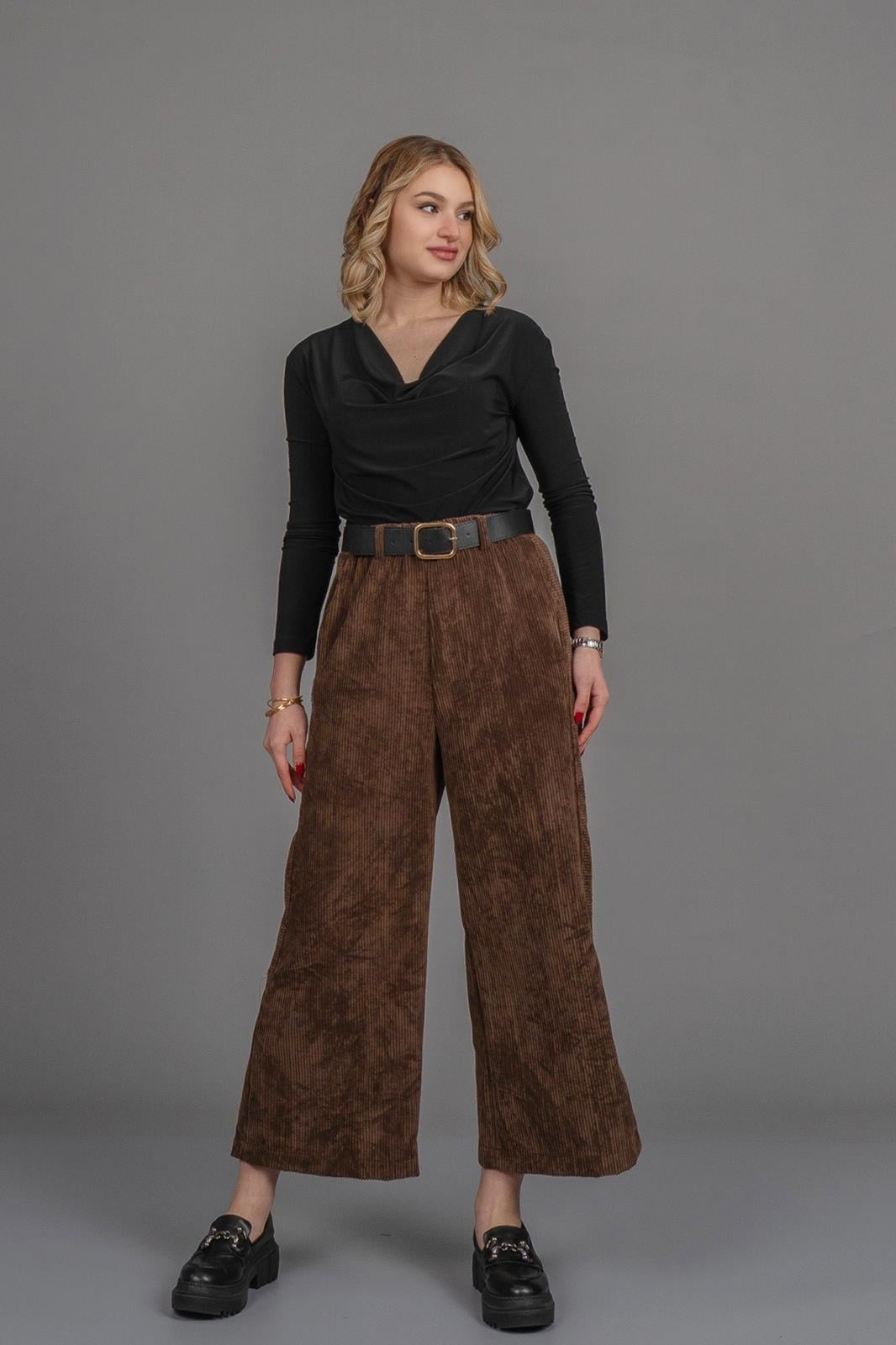 DAWN KADİFE PANTOLON - KAHVE