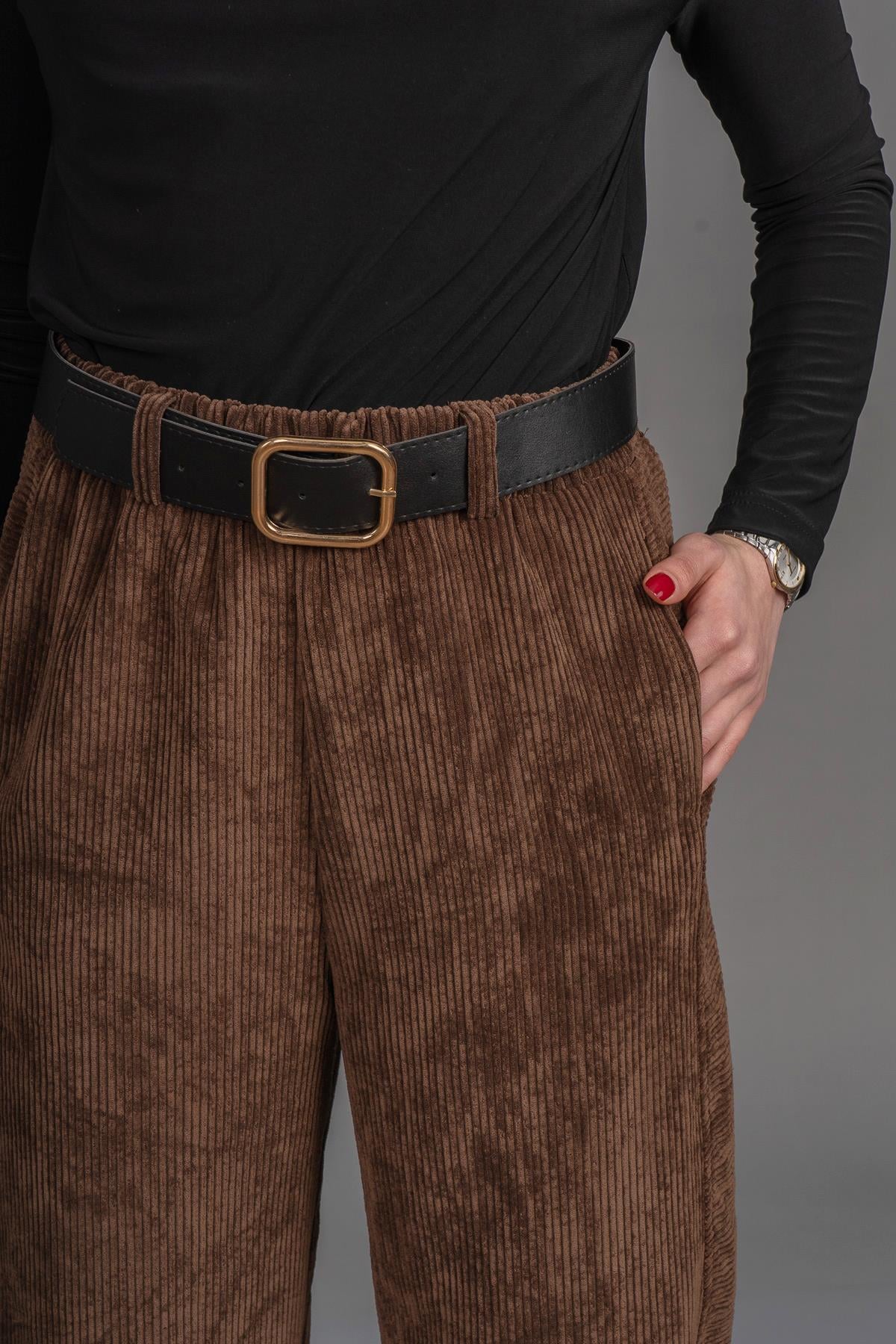 DAWN KADİFE PANTOLON - KAHVE