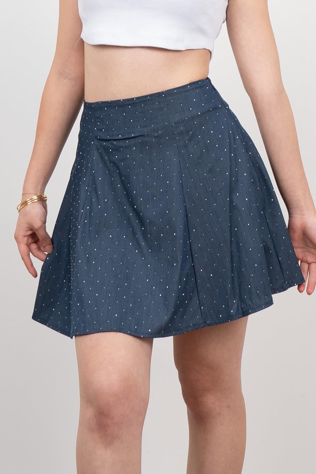 Denim ince Tensel Kumaş Taşlı Etek 6794 - LACI