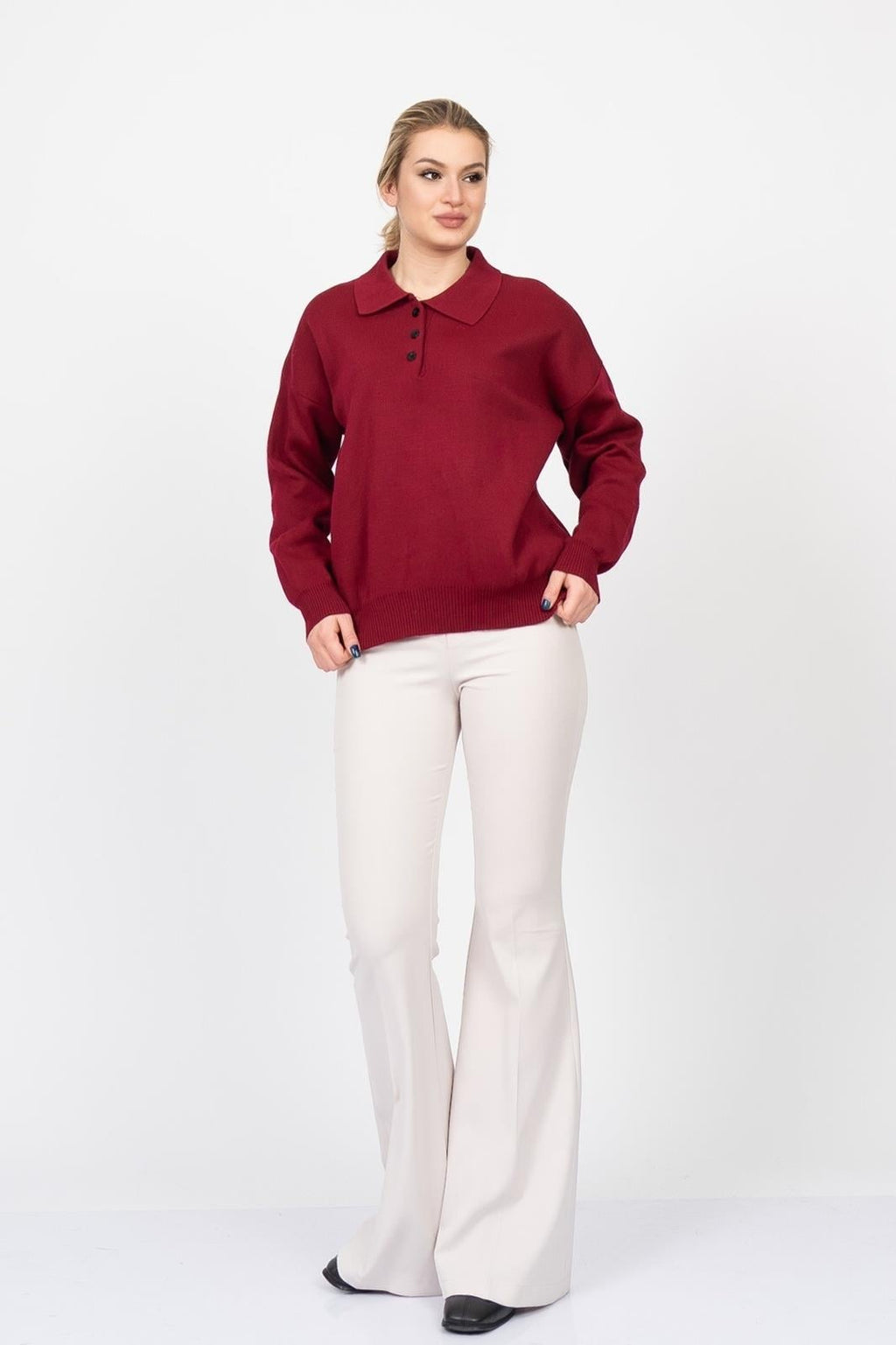 DIANA POLO YAKA KAZAK - BORDO