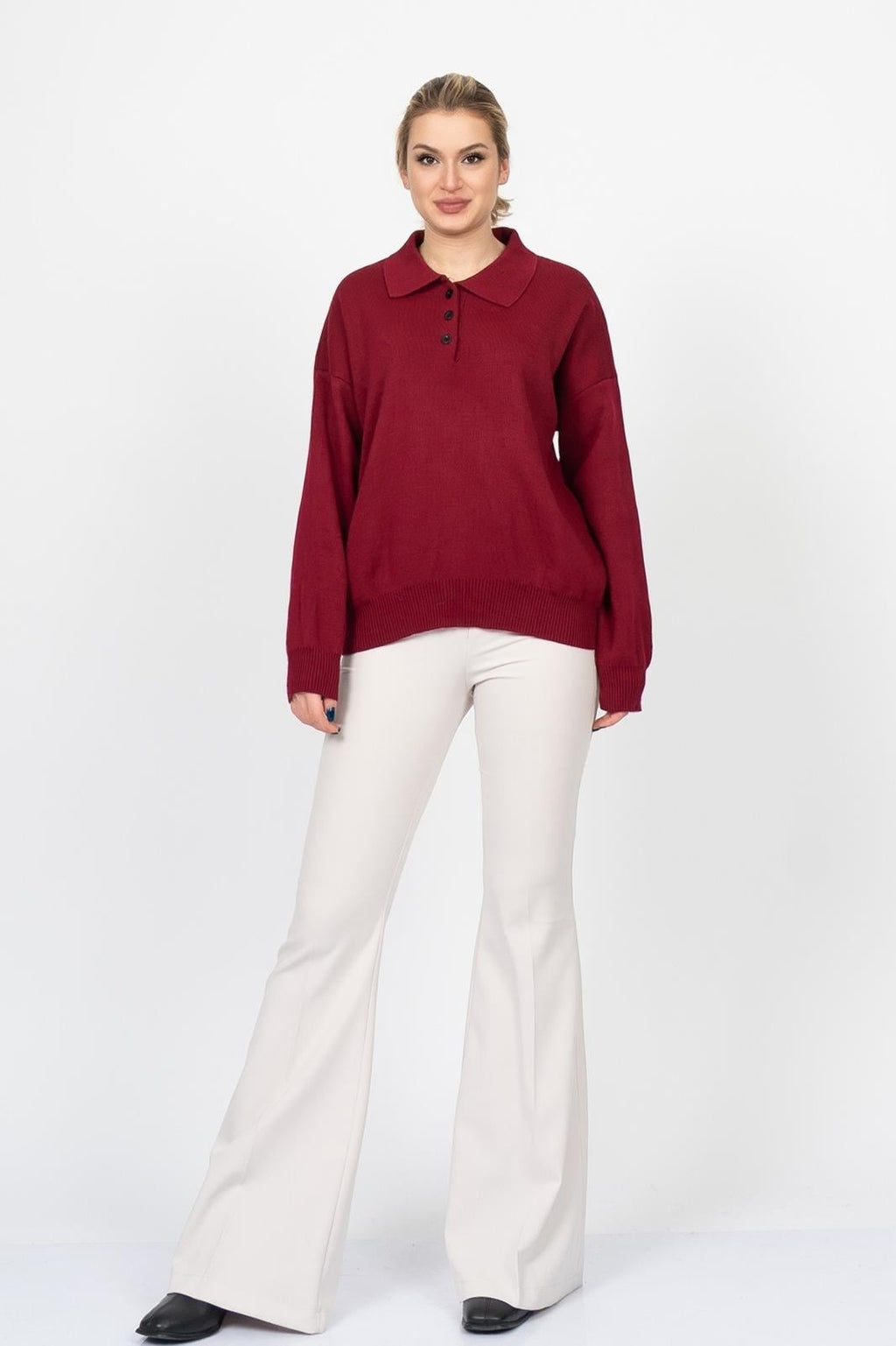 DIANA POLO YAKA KAZAK - BORDO