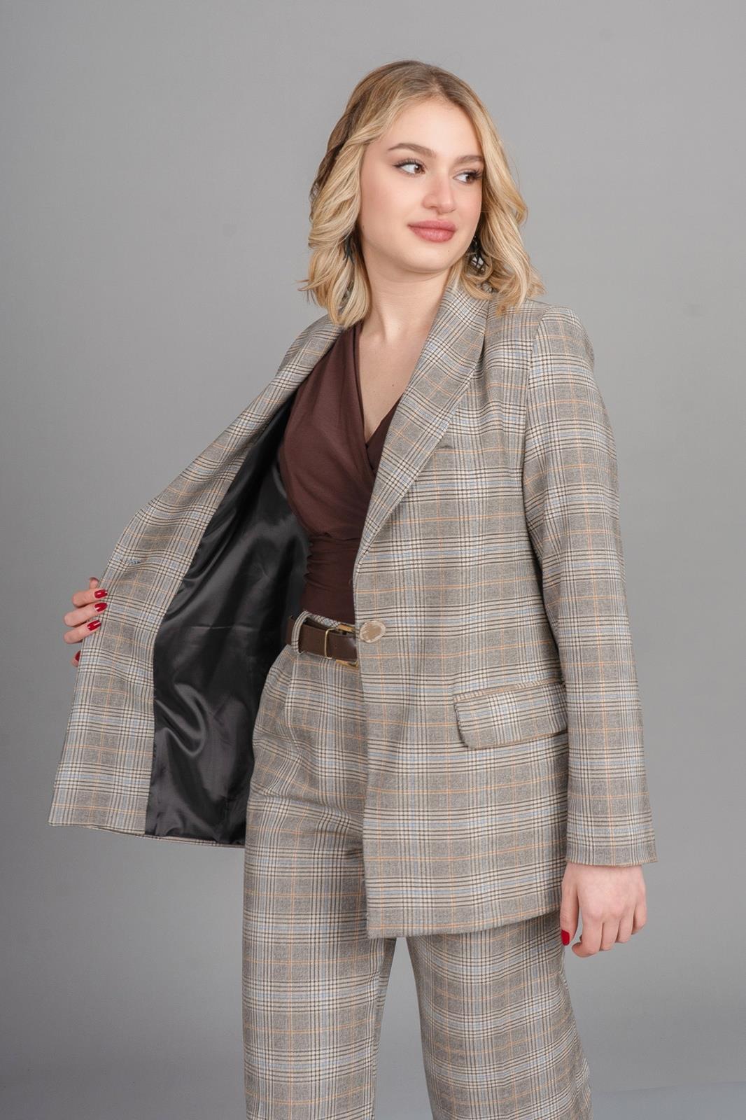 DOLLY PÖTİKARE BLAZER CEKET - EKOSE - KARELİ