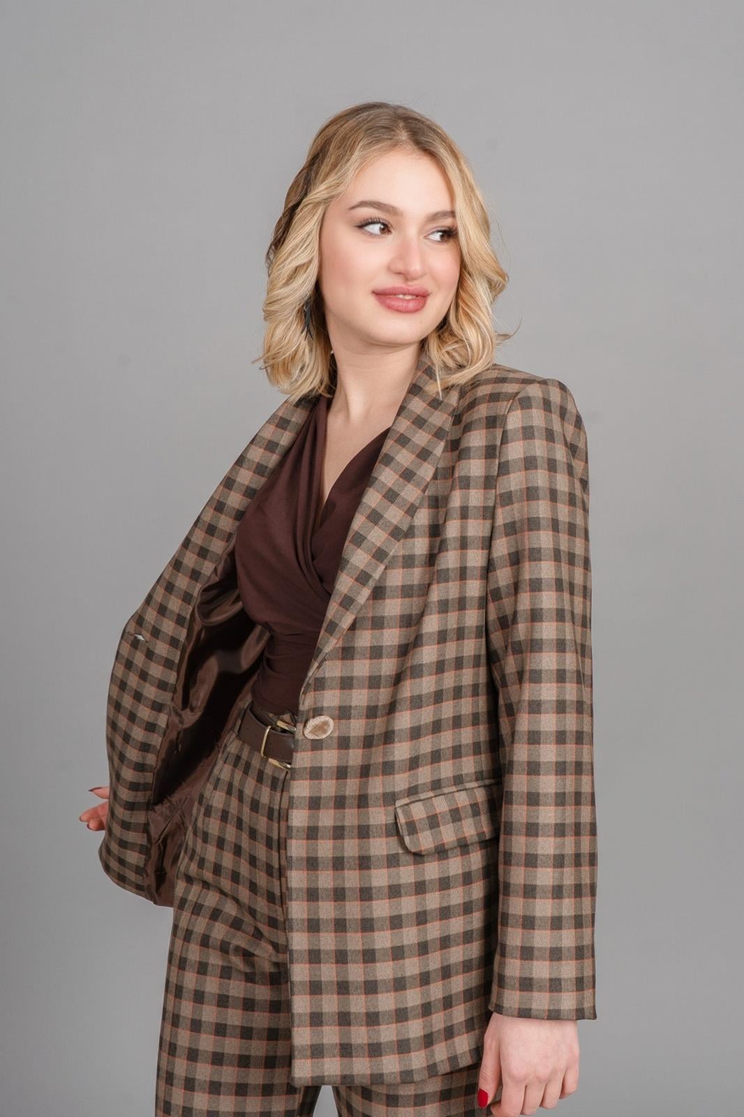 DOLLY PÖTİKARE BLAZER CEKET - EKOSE - KARELİ