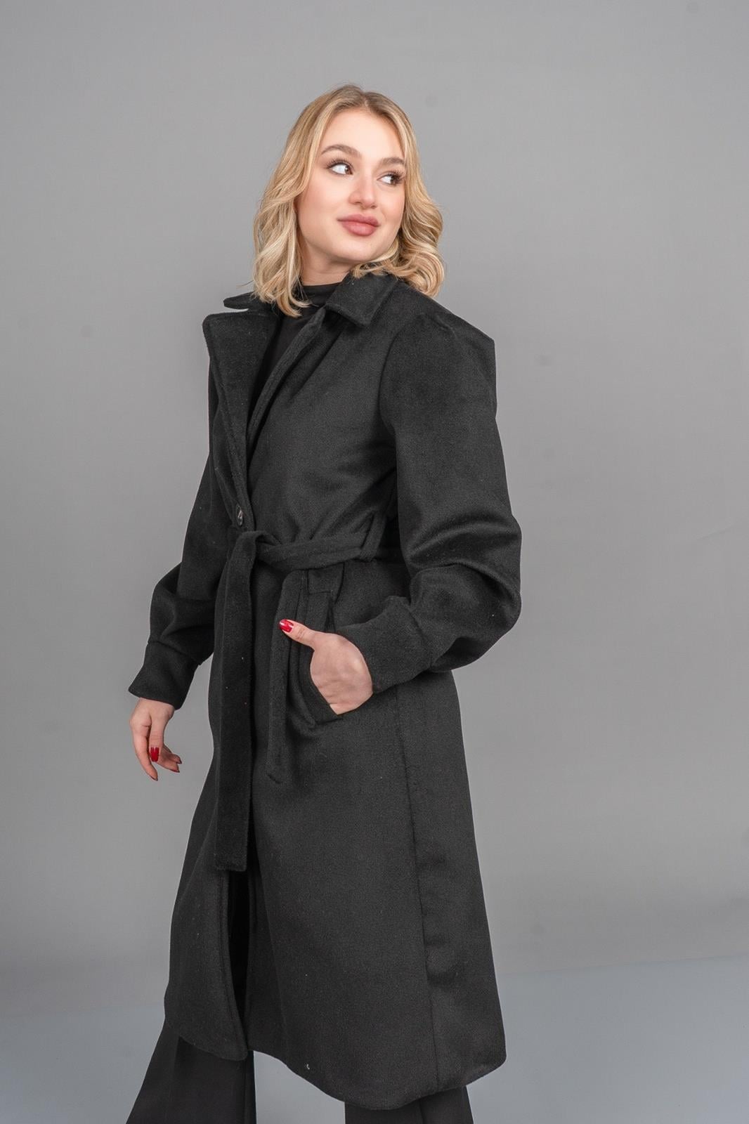 ELLINOR KUŞAKLI KABAN - SIYAH