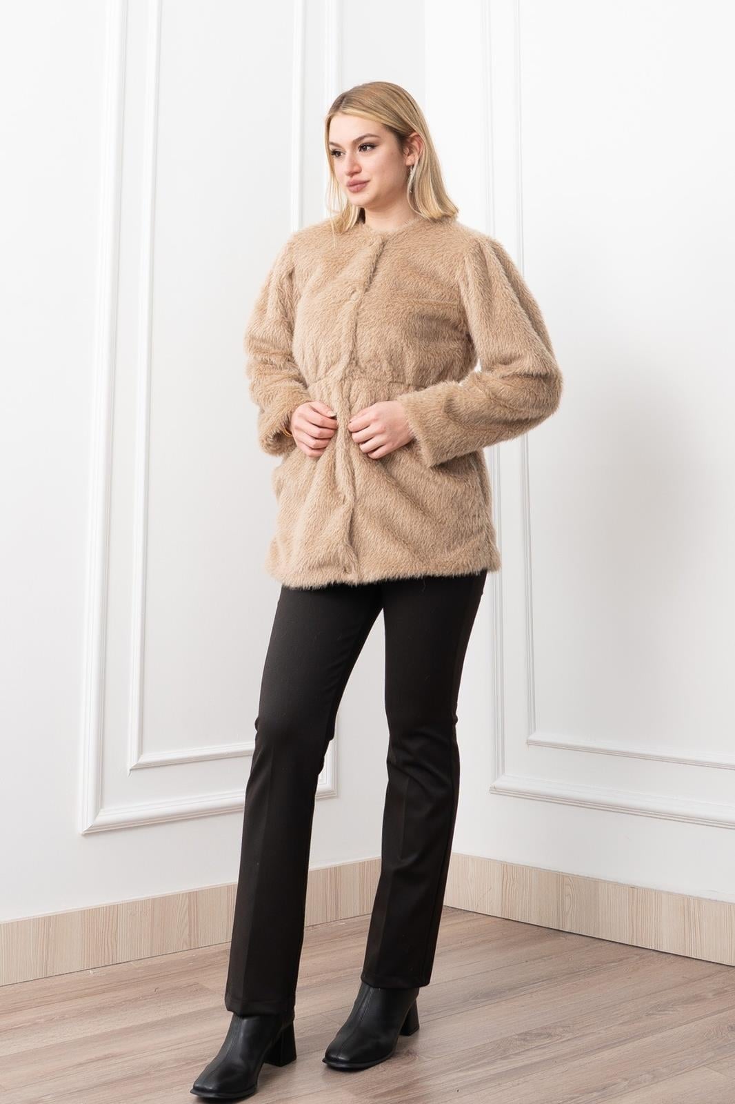GLOW BEL LASTİKLİ PELUŞ MONT - BEJ