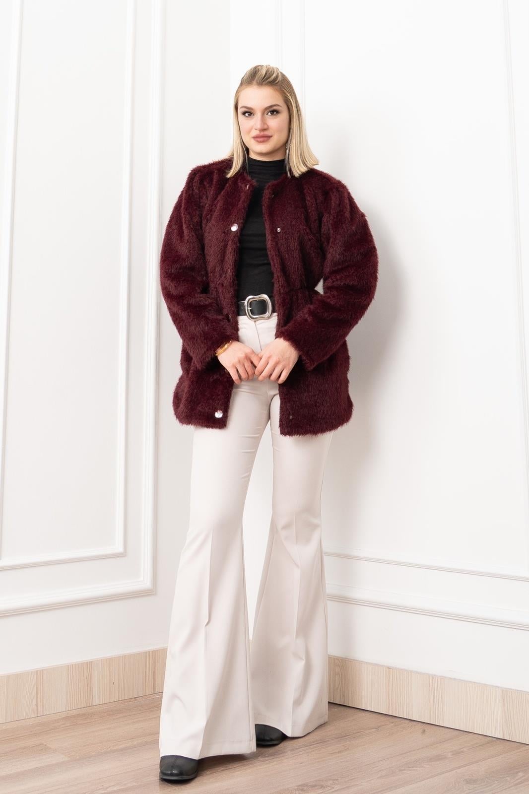 GLOW BEL LASTİKLİ PELUŞ MONT - BORDO