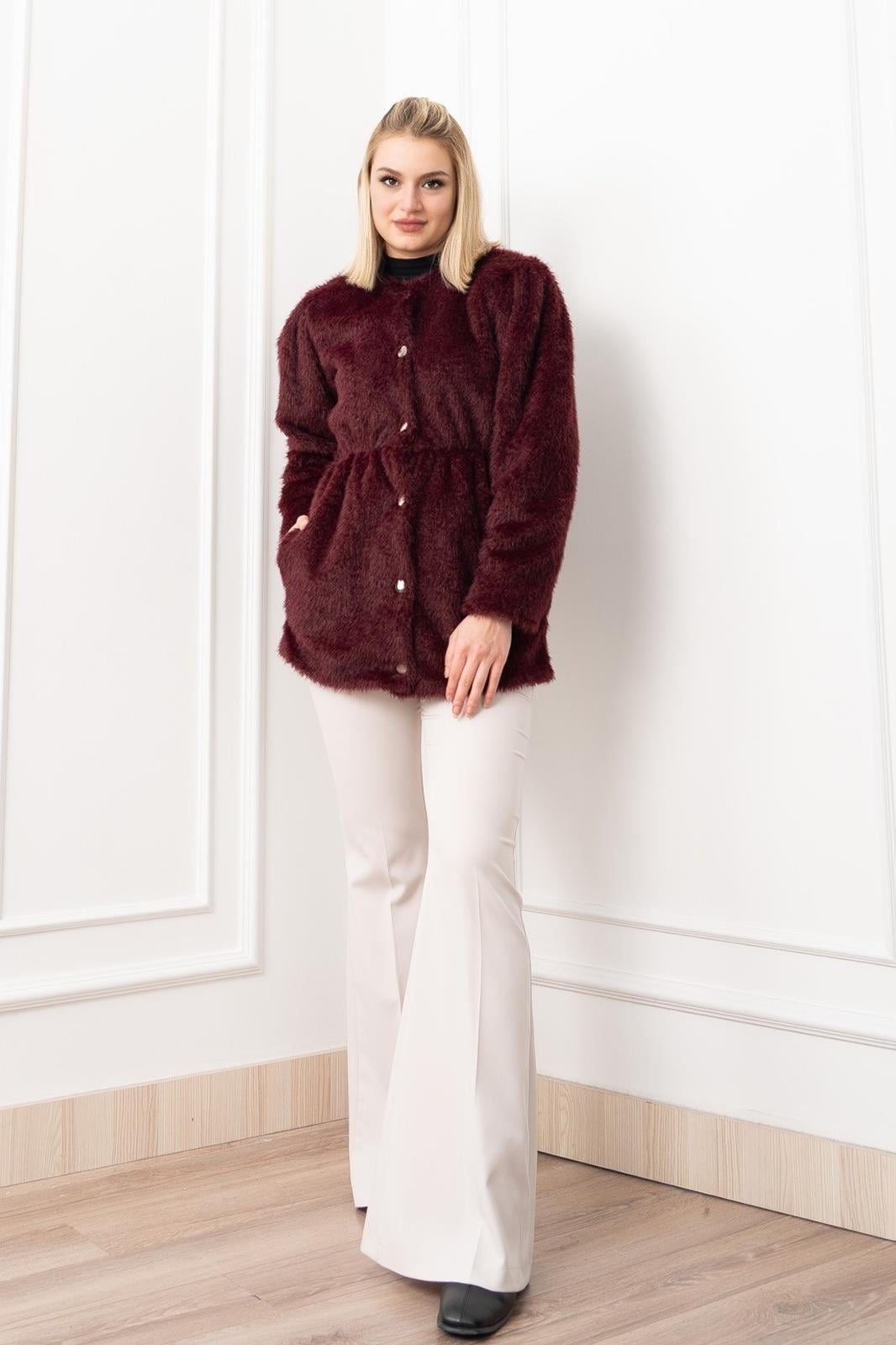 GLOW BEL LASTİKLİ PELUŞ MONT - BORDO