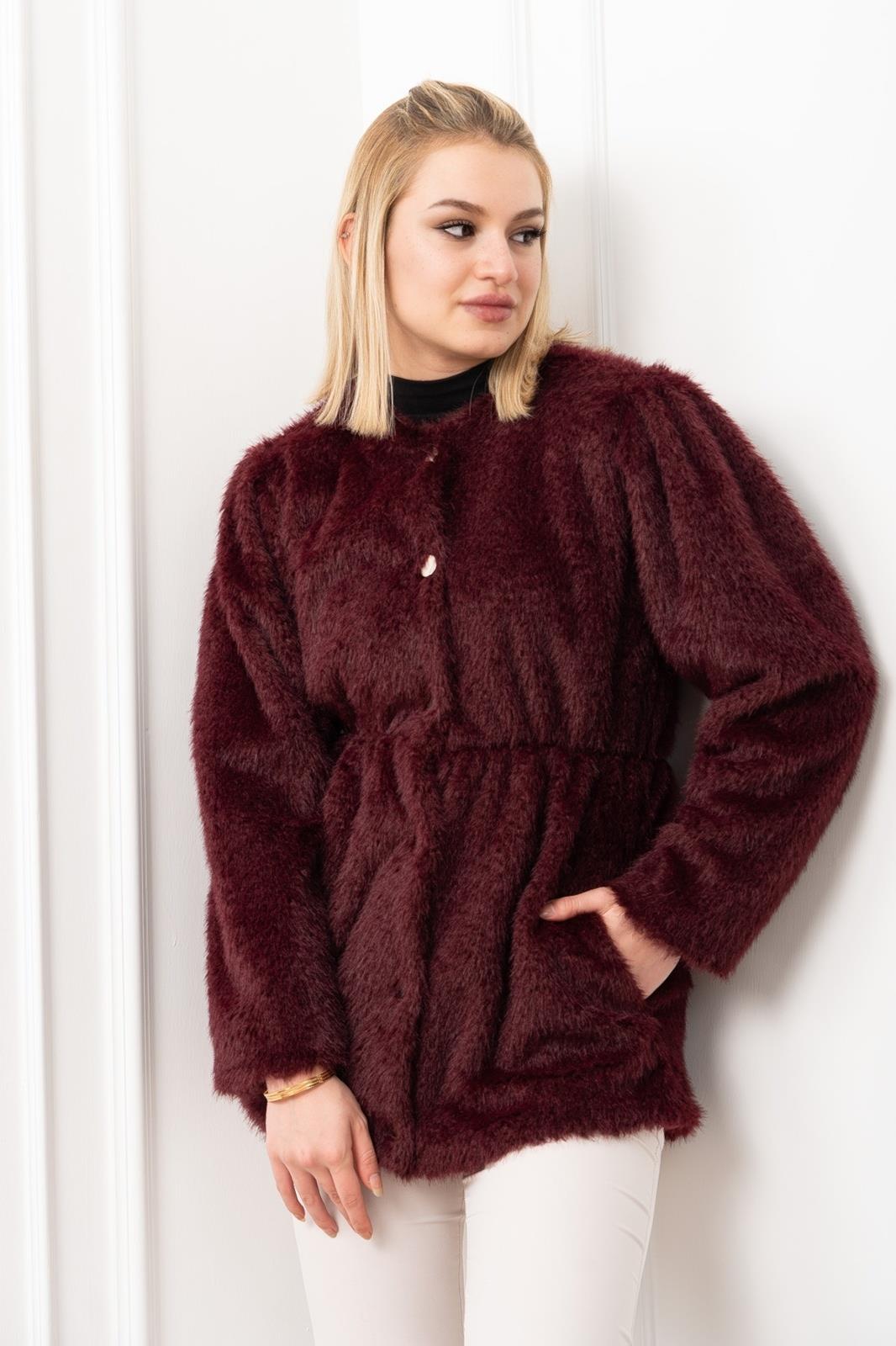 GLOW BEL LASTİKLİ PELUŞ MONT - BORDO